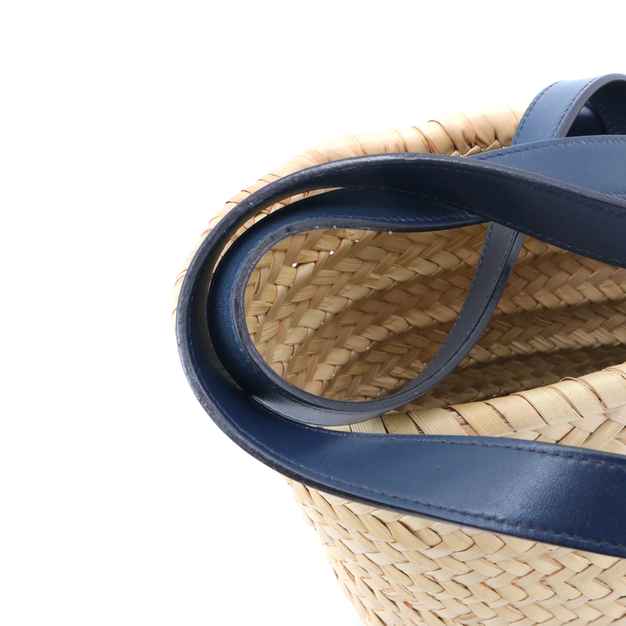 CELINE - Panier Triomphe Celine en osier et cuir bleu marine