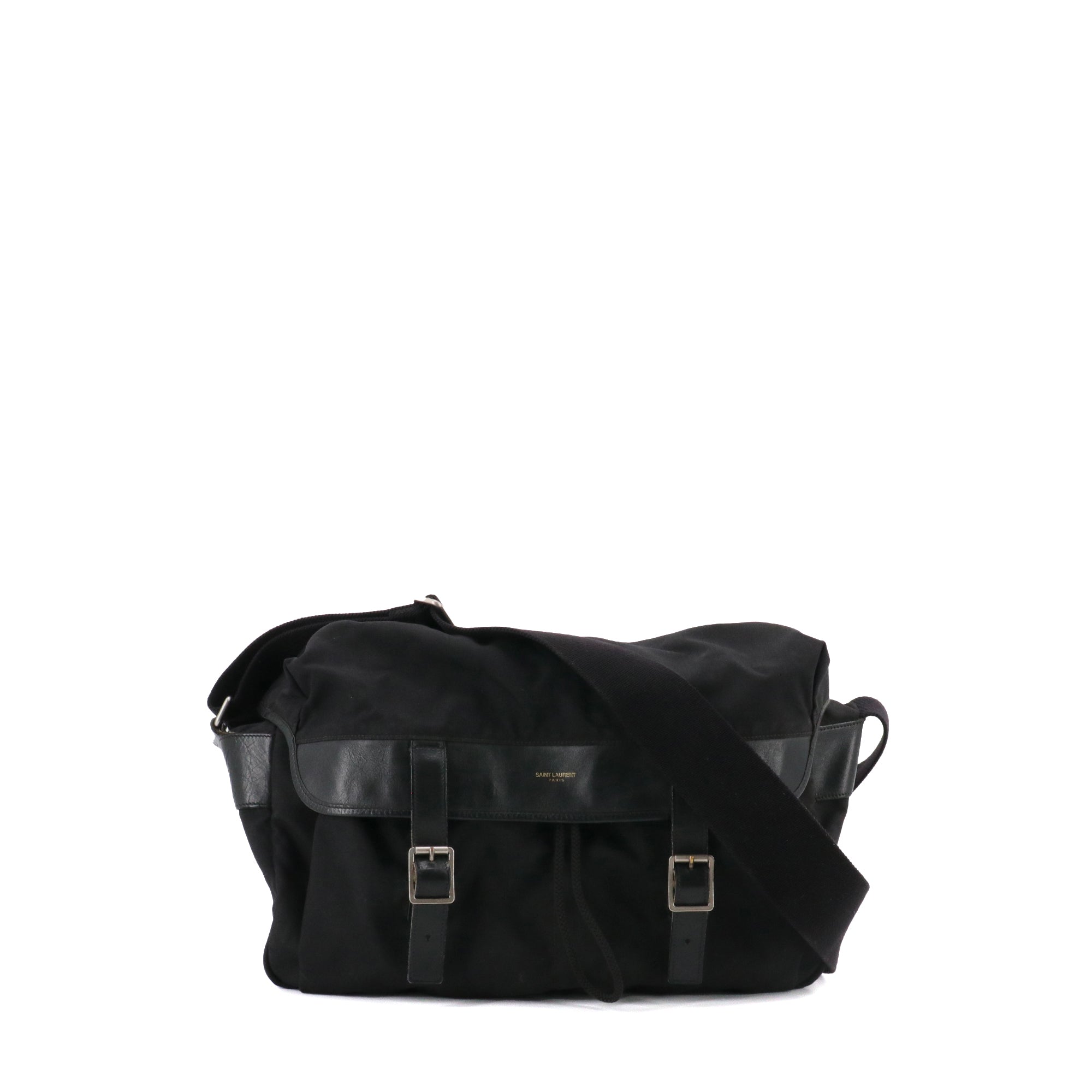 SAINT LAURENT - Sac à bandoulière Hunting Buckle Messenger Saint Laurent en nylon et cuir noir