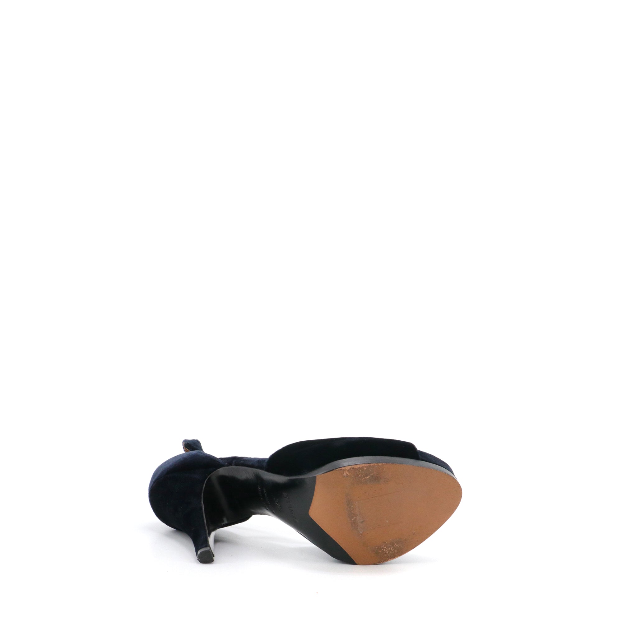 HERMÈS - Hermès heeled sandals in navy blue velvet (size 37.5)