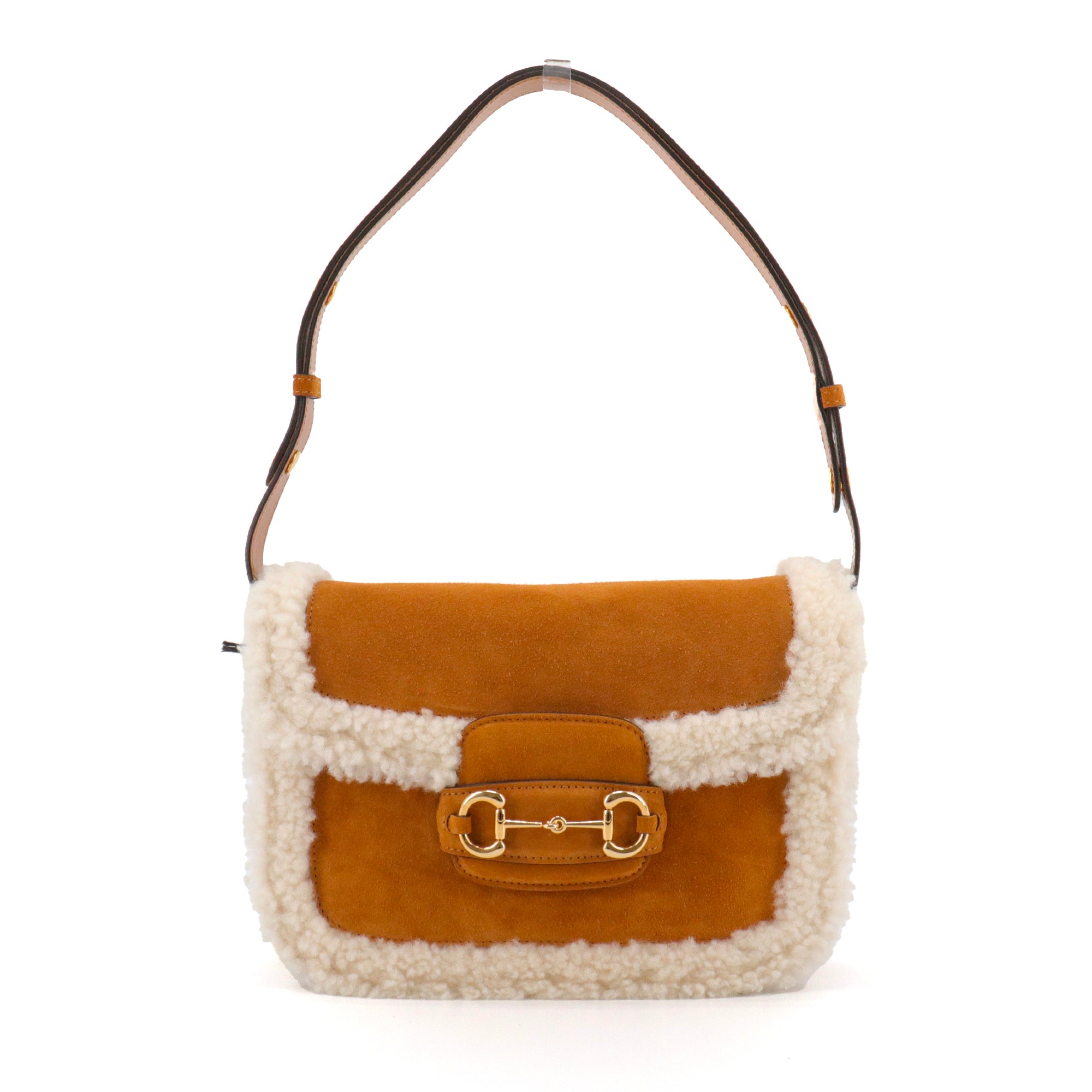 GUCCI - Sac à bandoulière Horsebit 1955 Gucci en daim camel et fourrure