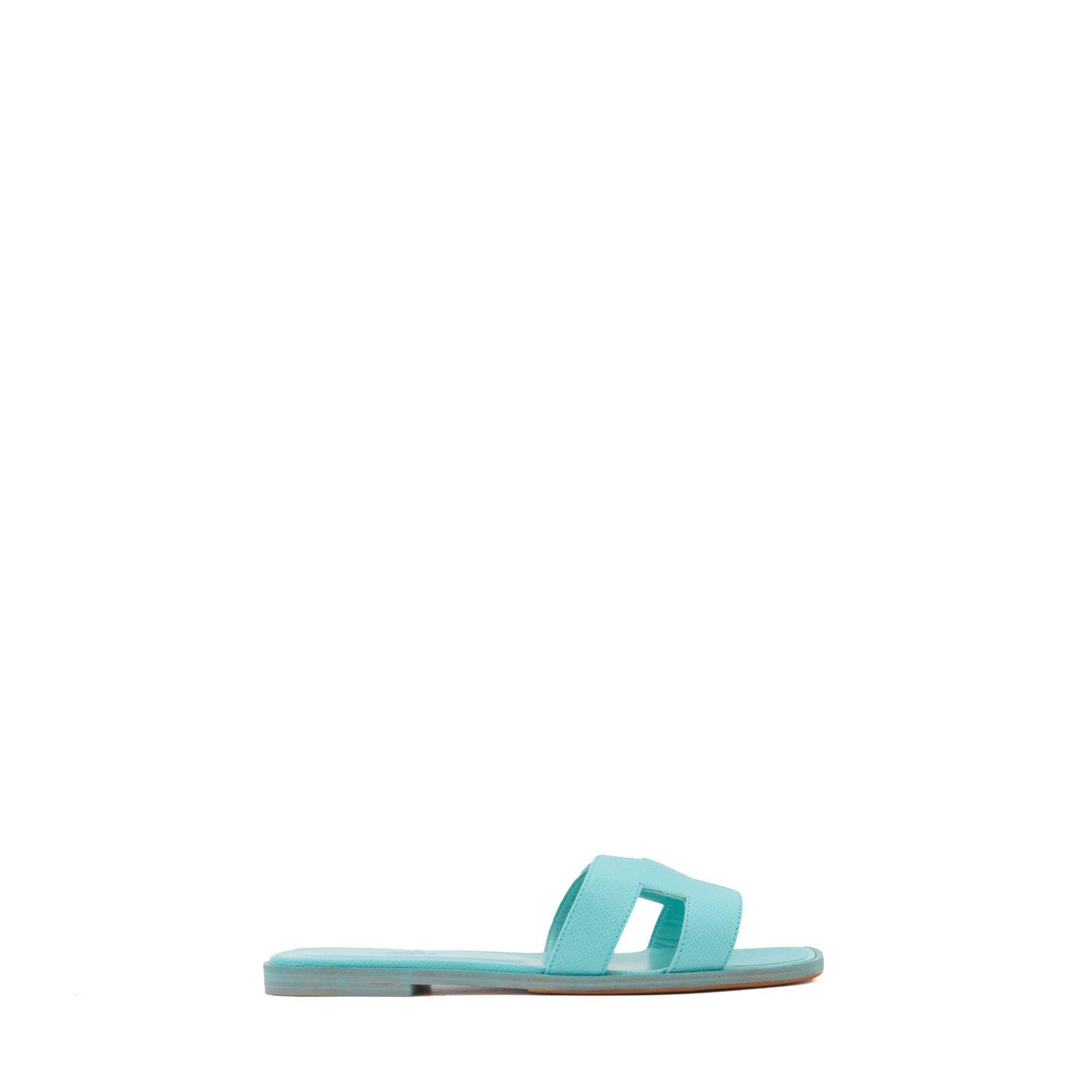 HERMÈS - Sandales Oran Hermès en cuir epsom turquoise (T37.5)