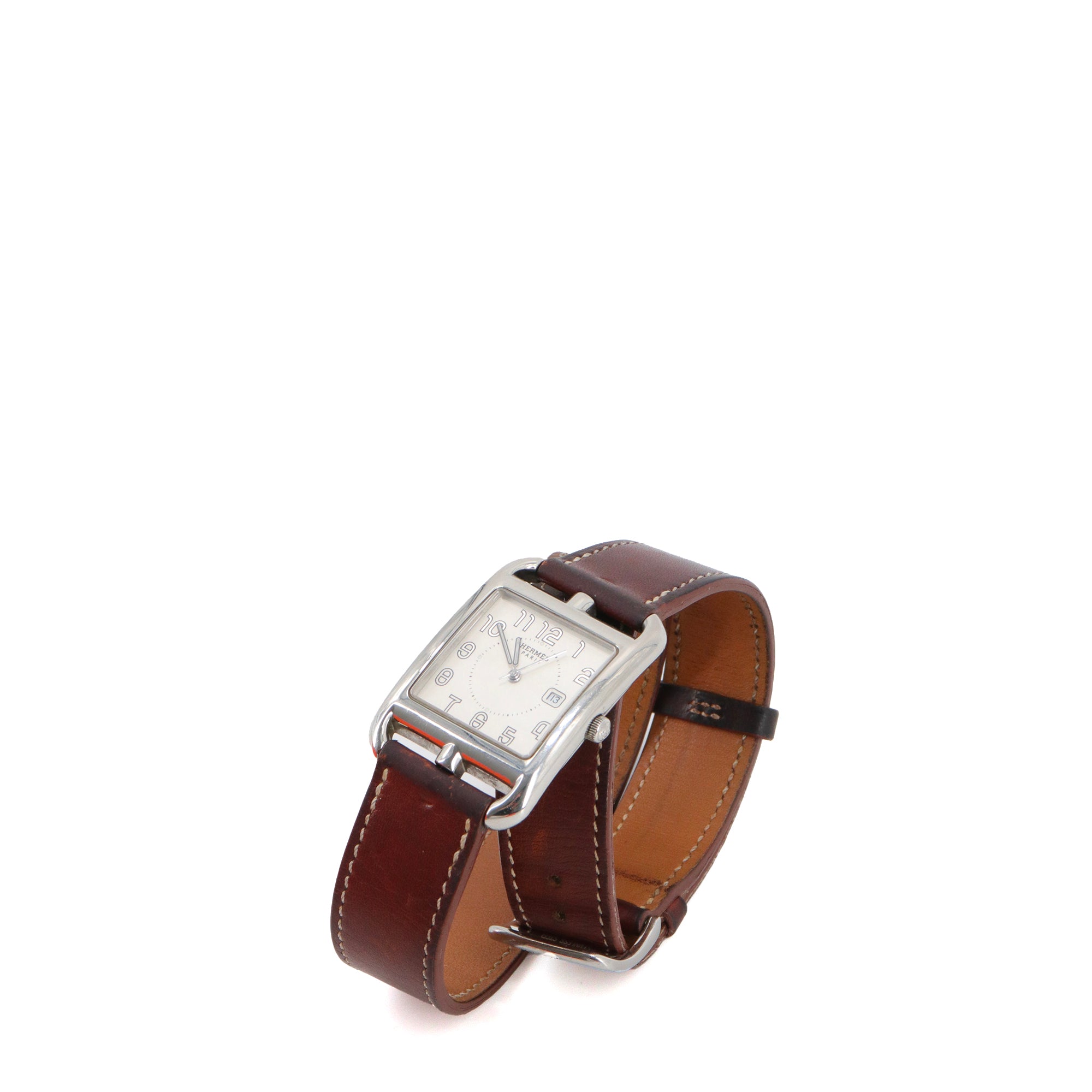 HERMÈS - Montre Cape Cod Hermès en cuir marron