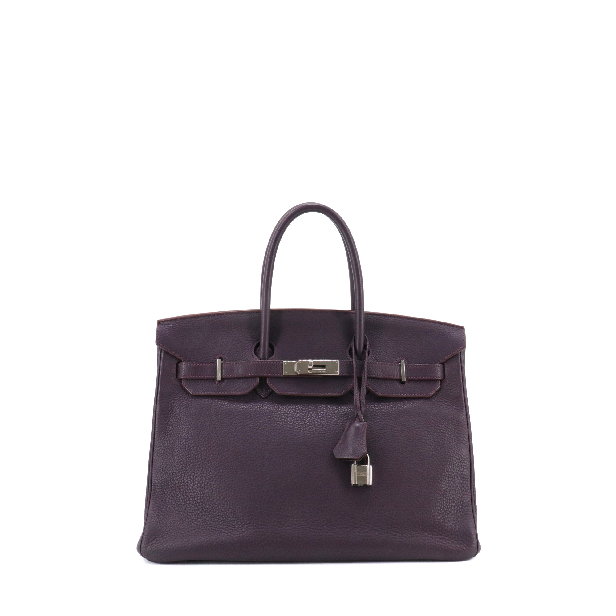 HERMÈS - Sac à main Birkin 35 Hermès en cuir clémence taurillon violet raisin