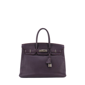 HERMÈS - Sac à main Birkin 35 Hermès en cuir clémence taurillon violet raisin