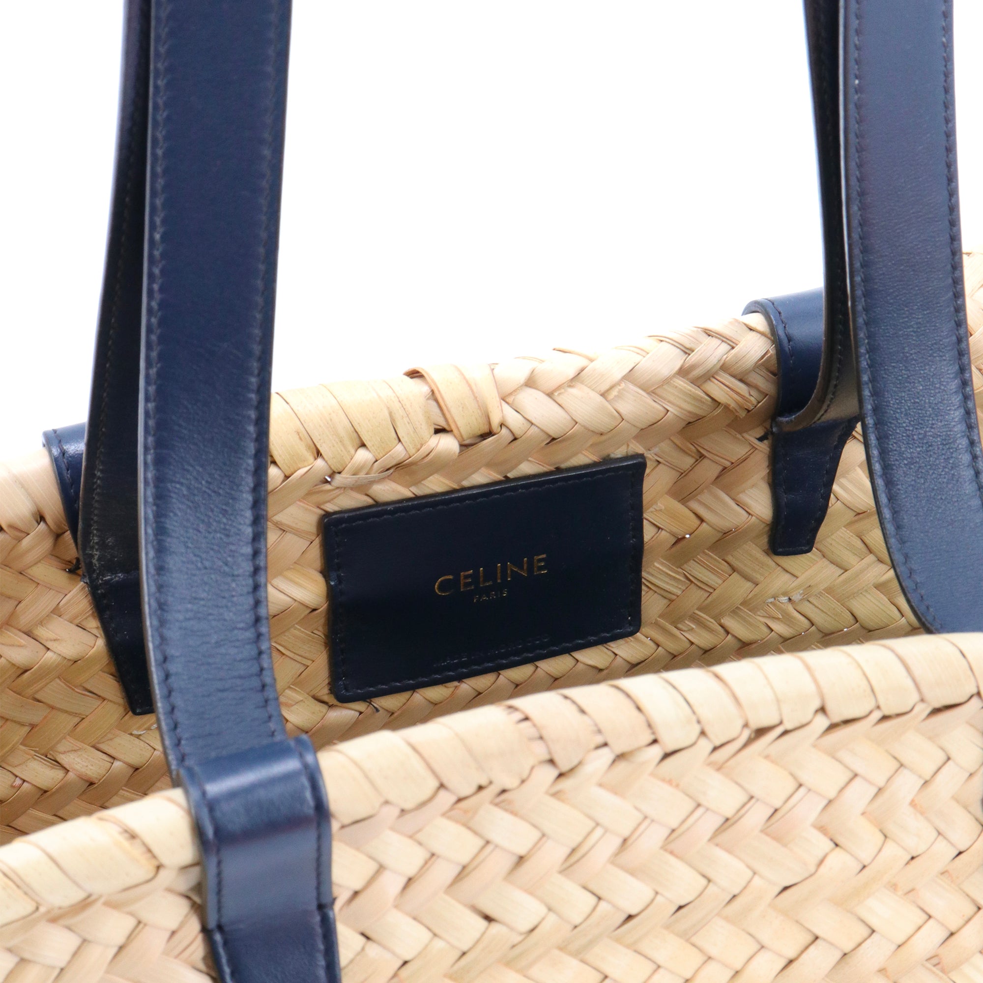 CELINE - Panier Triomphe Celine en osier et cuir bleu marine