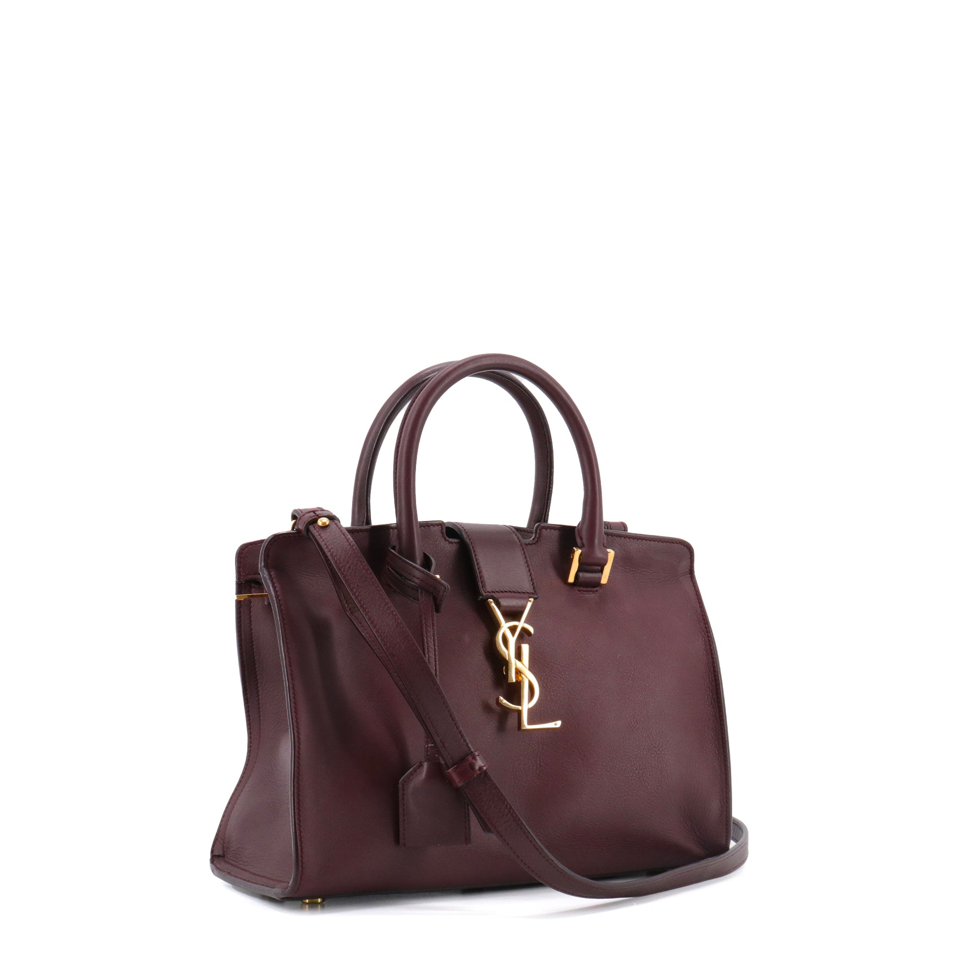 SAINT LAURENT - Sac à bandoulière Cabas Monogram Saint Laurent en cuir bordeaux