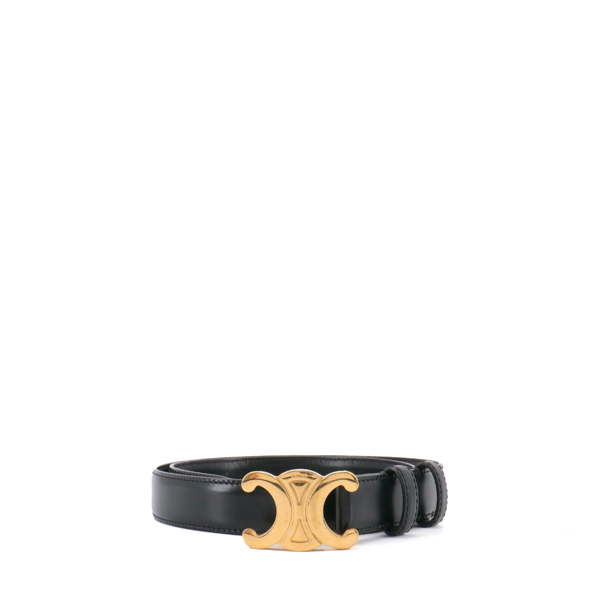 CELINE - Ceinture Triomphe Celine en cuir noir (T70)