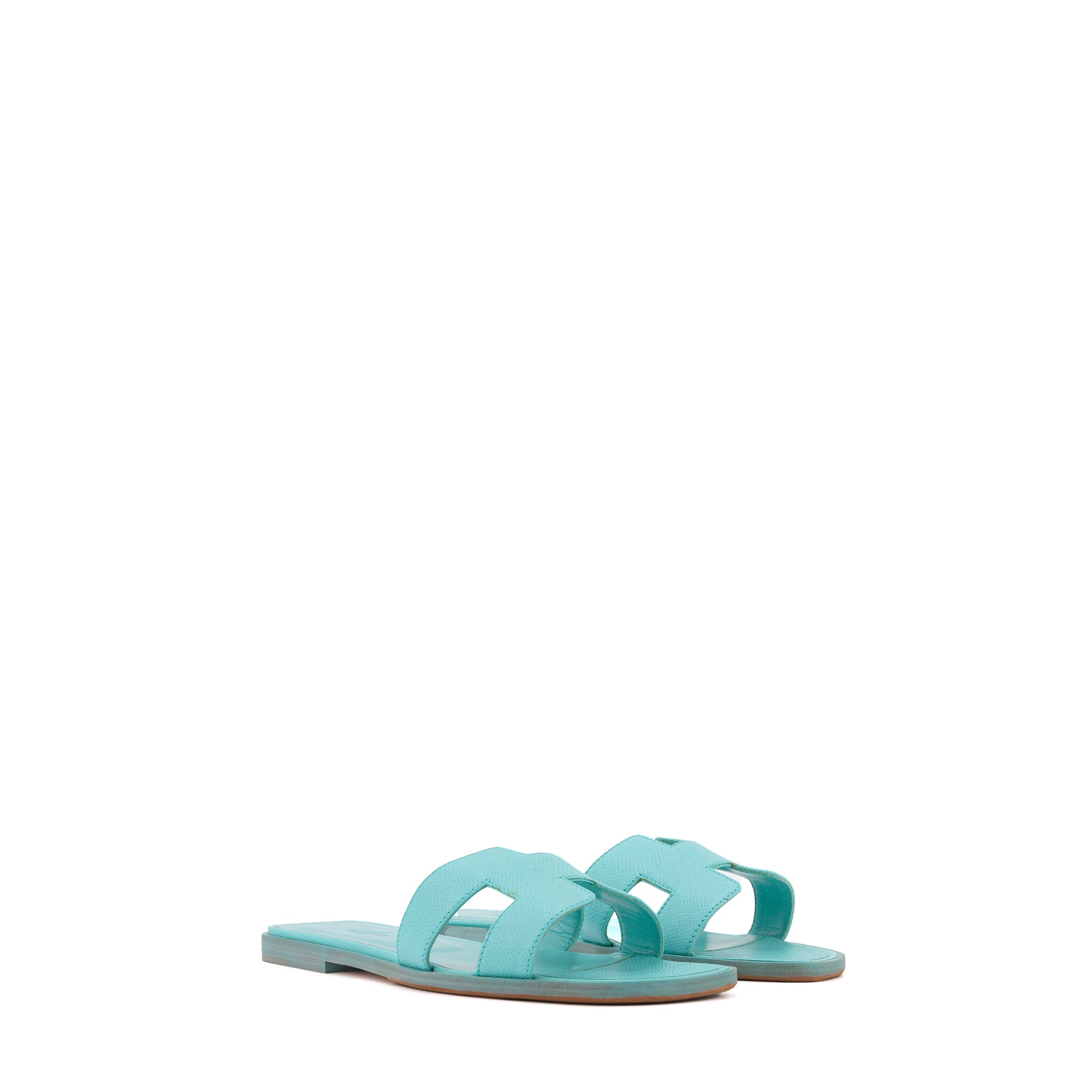 HERMÈS - Sandales Oran Hermès en cuir epsom turquoise (T37.5)