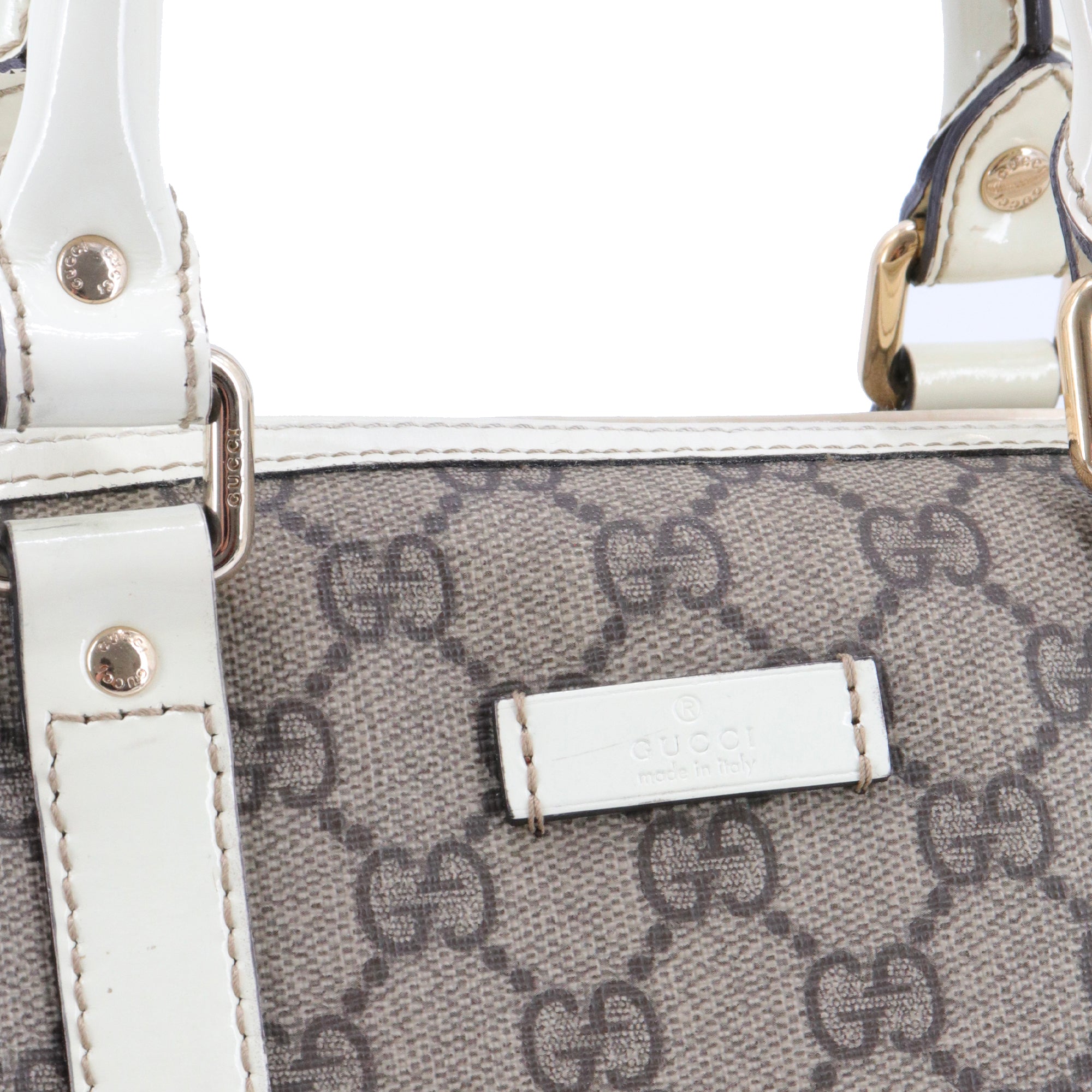 GUCCI - Sac à main Boston Gucci en toile monogrammée et cuir blanc vintage
