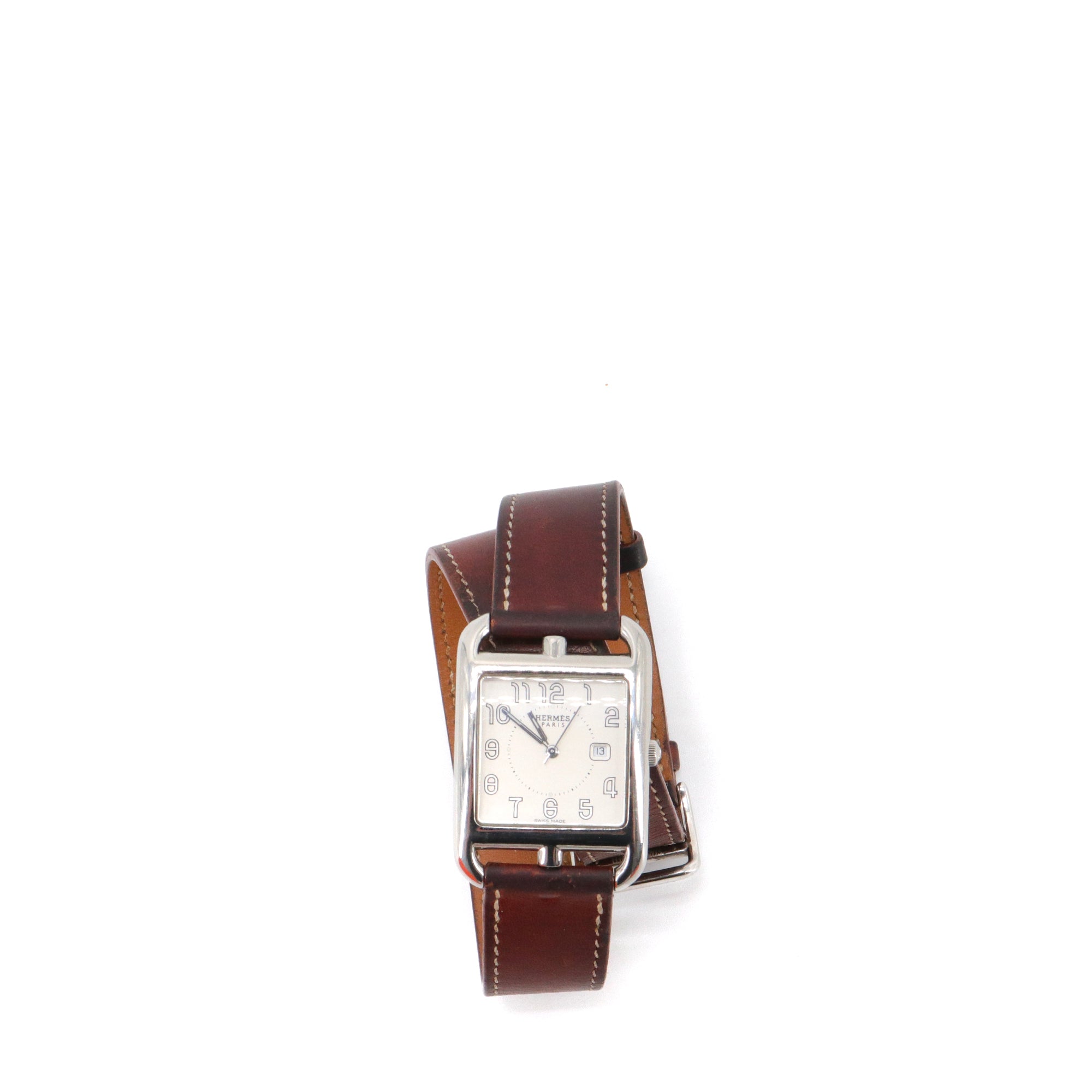 HERMÈS - Montre Cape Cod Hermès en cuir marron