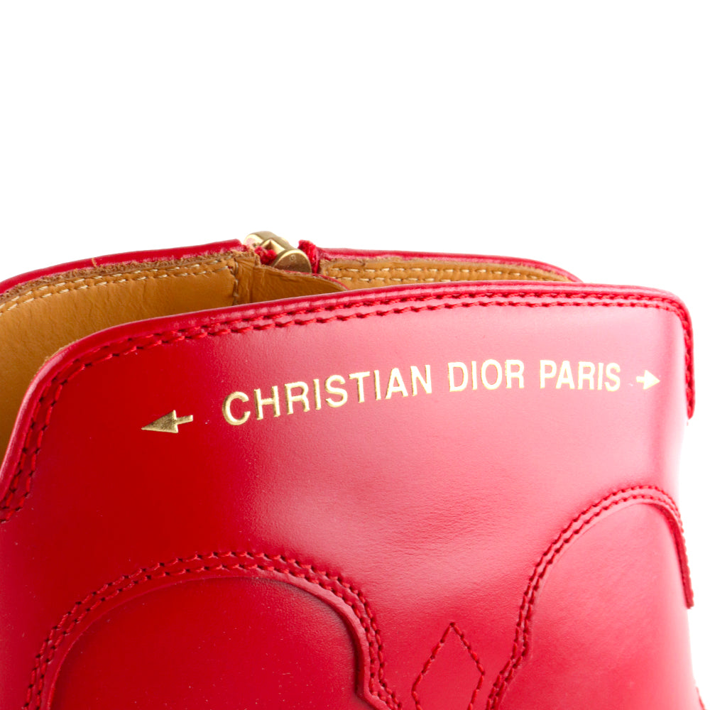 DIOR - Bottines à talon Dior West en cuir rouge (T37)