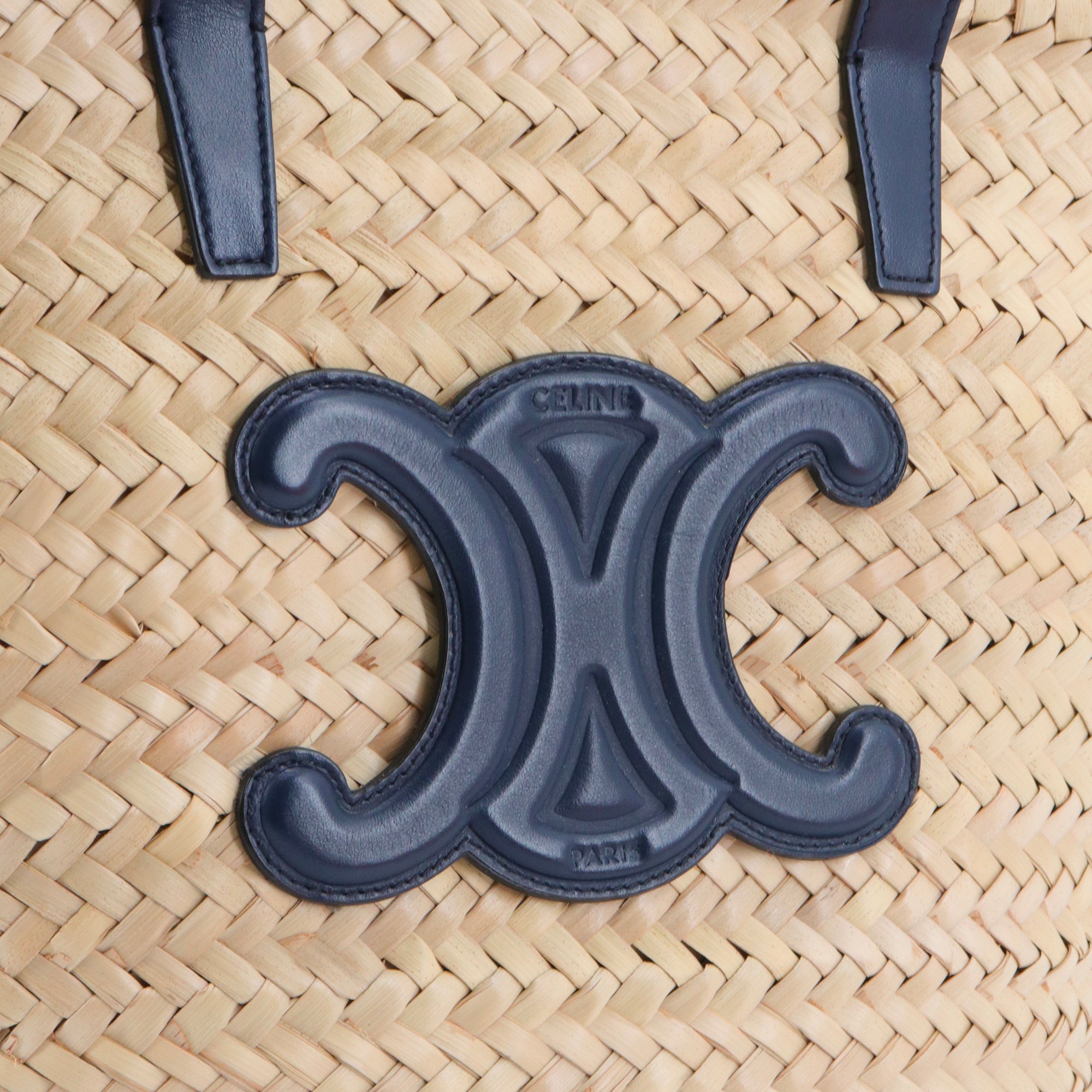 CELINE - Panier Triomphe Celine en osier et cuir bleu marine