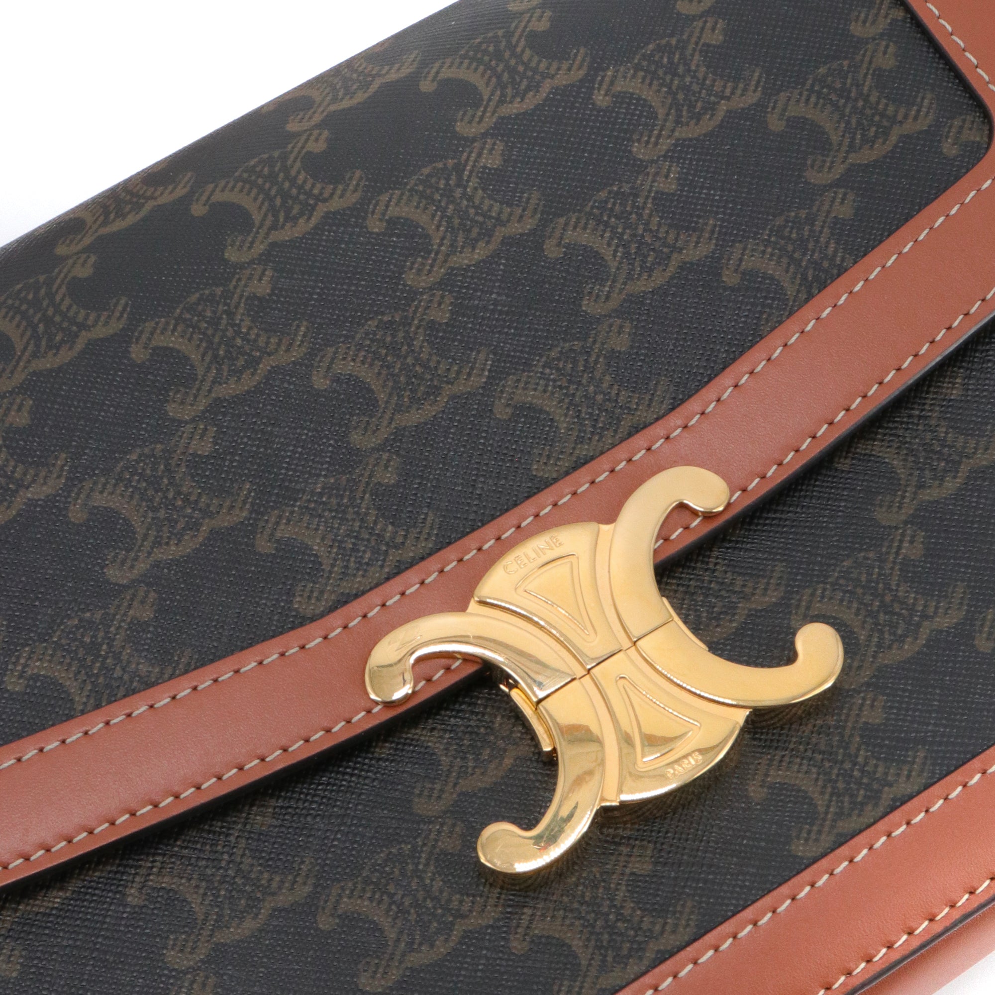 CELINE - Sac à bandoulière Triomphe medium Celine en toile enduite et cuir tan