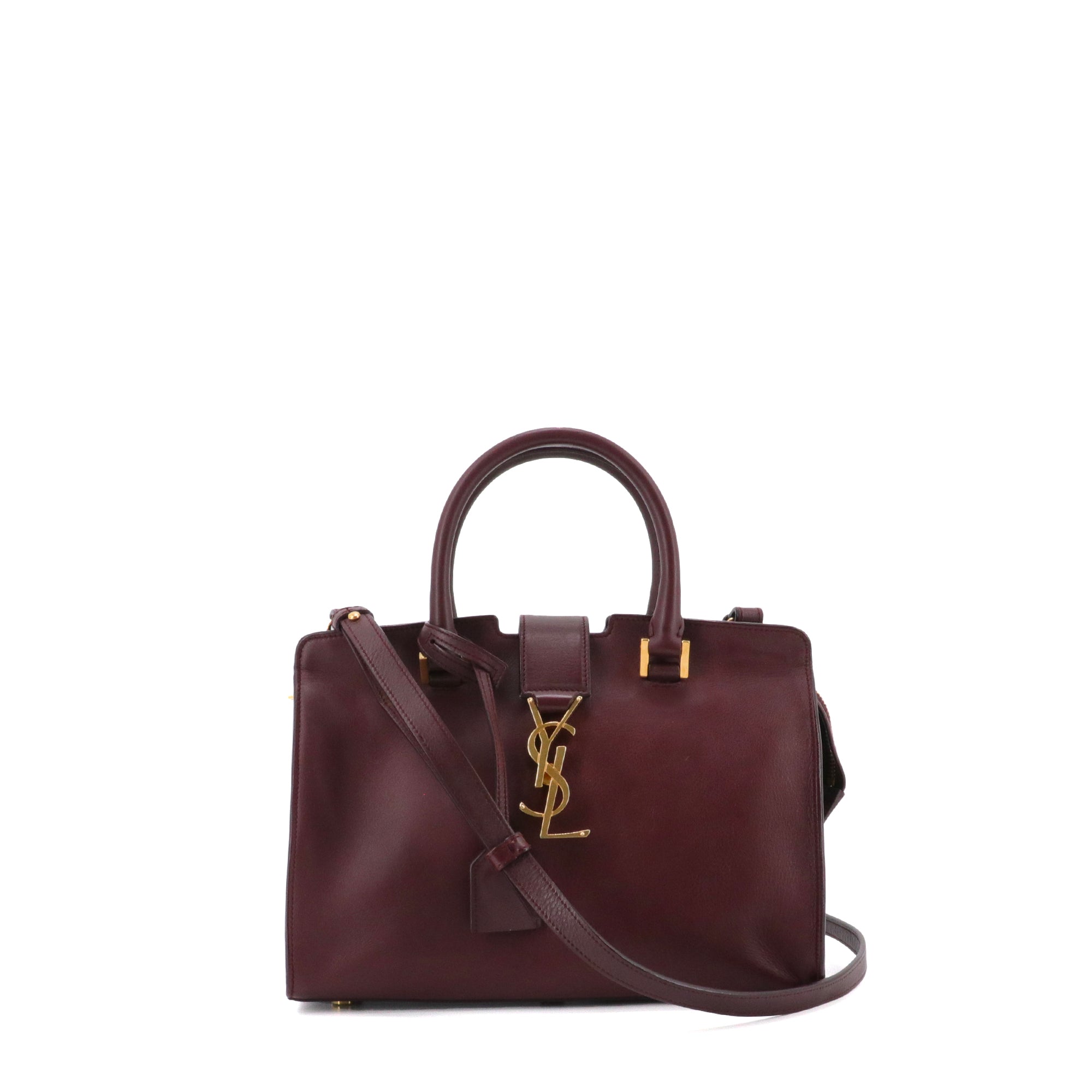 SAINT LAURENT - Sac à bandoulière Cabas Monogram Saint Laurent en cuir bordeaux