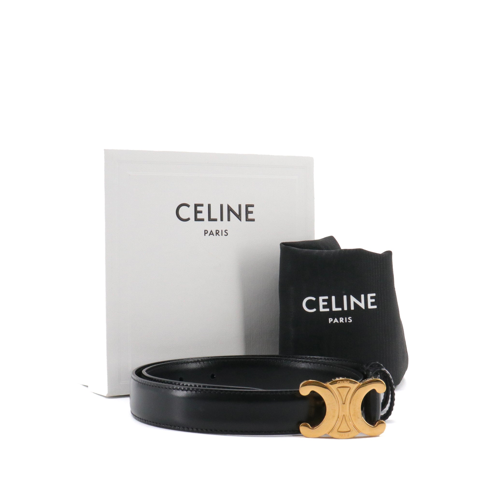 CELINE - Ceinture Triomphe Celine en cuir noir (T70)