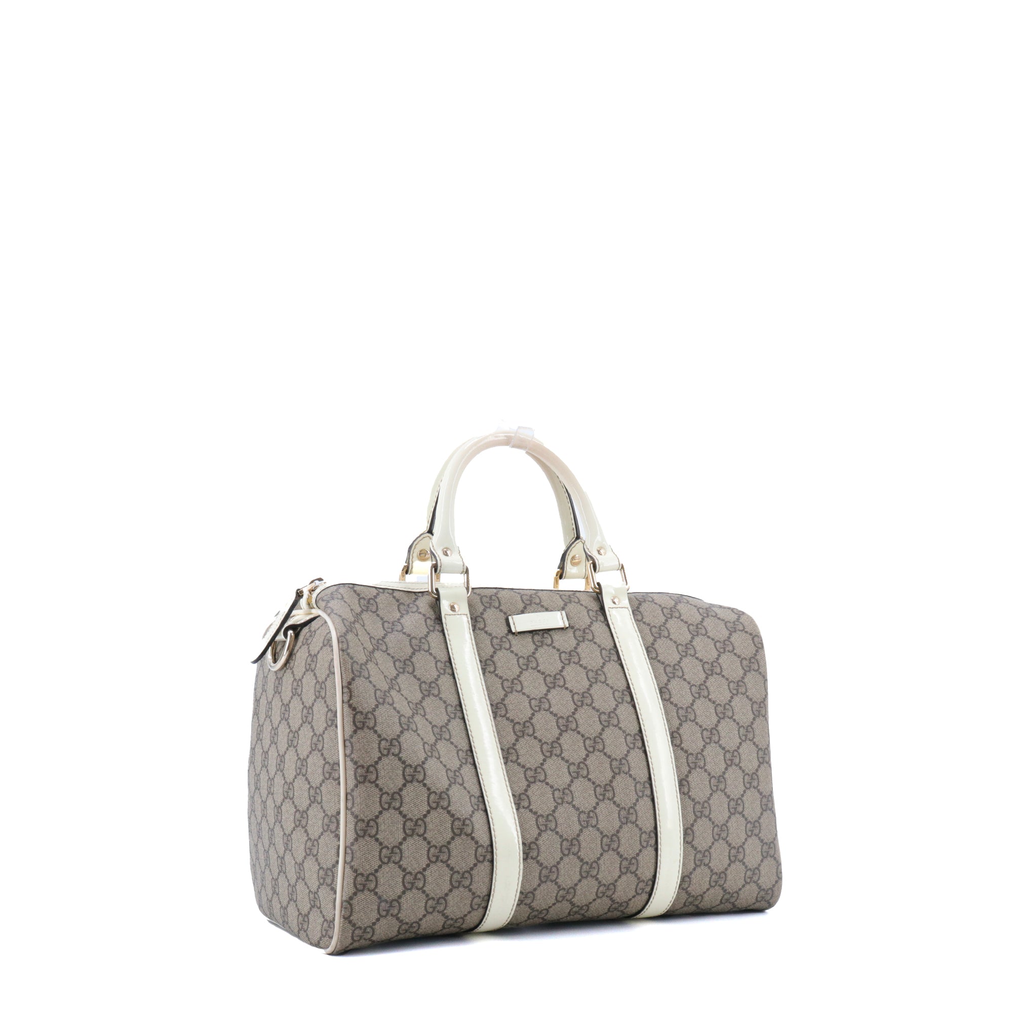 GUCCI - Sac à main Boston Gucci en toile monogrammée et cuir blanc vintage