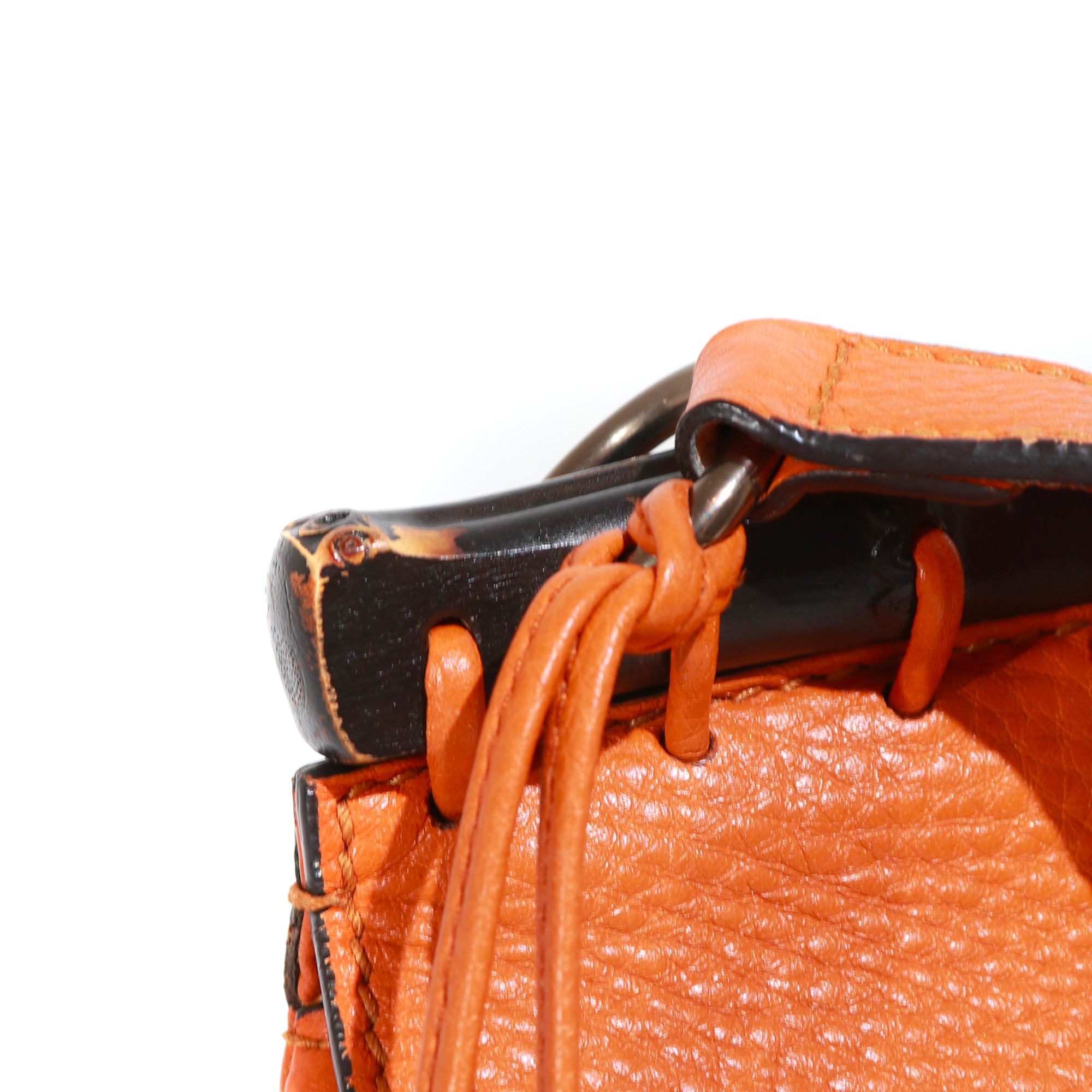 GUCCI - Sac à bandoulière Bamboo en cuir grainé orange