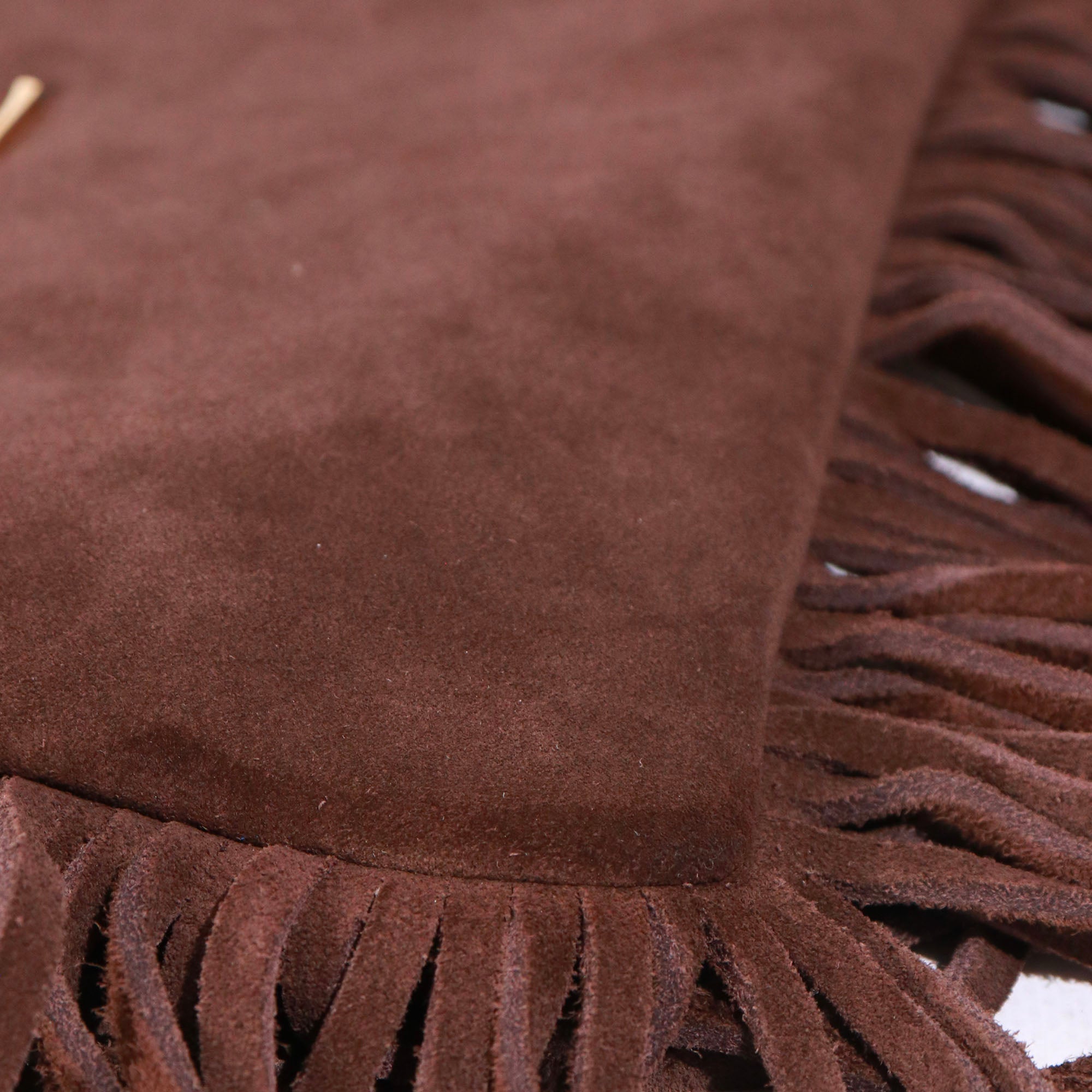 SAINT LAURENT - Sac à bandoulière Saint Laurent à franges en daim marron