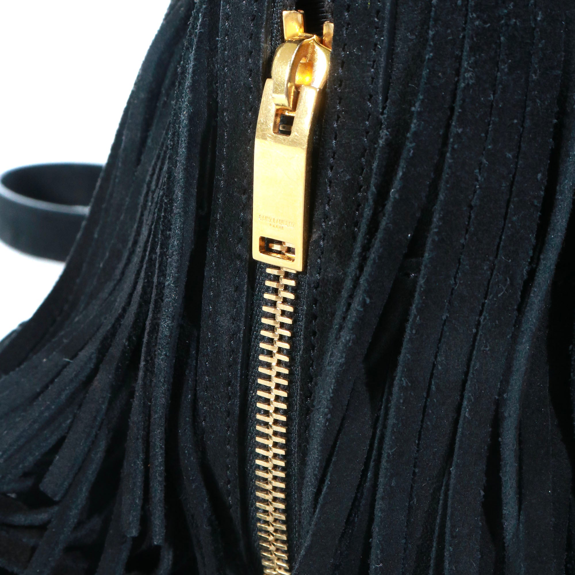 SAINT LAURENT - Sac à bandoulière Emmanuelle Saint Laurent à franges en daim noir