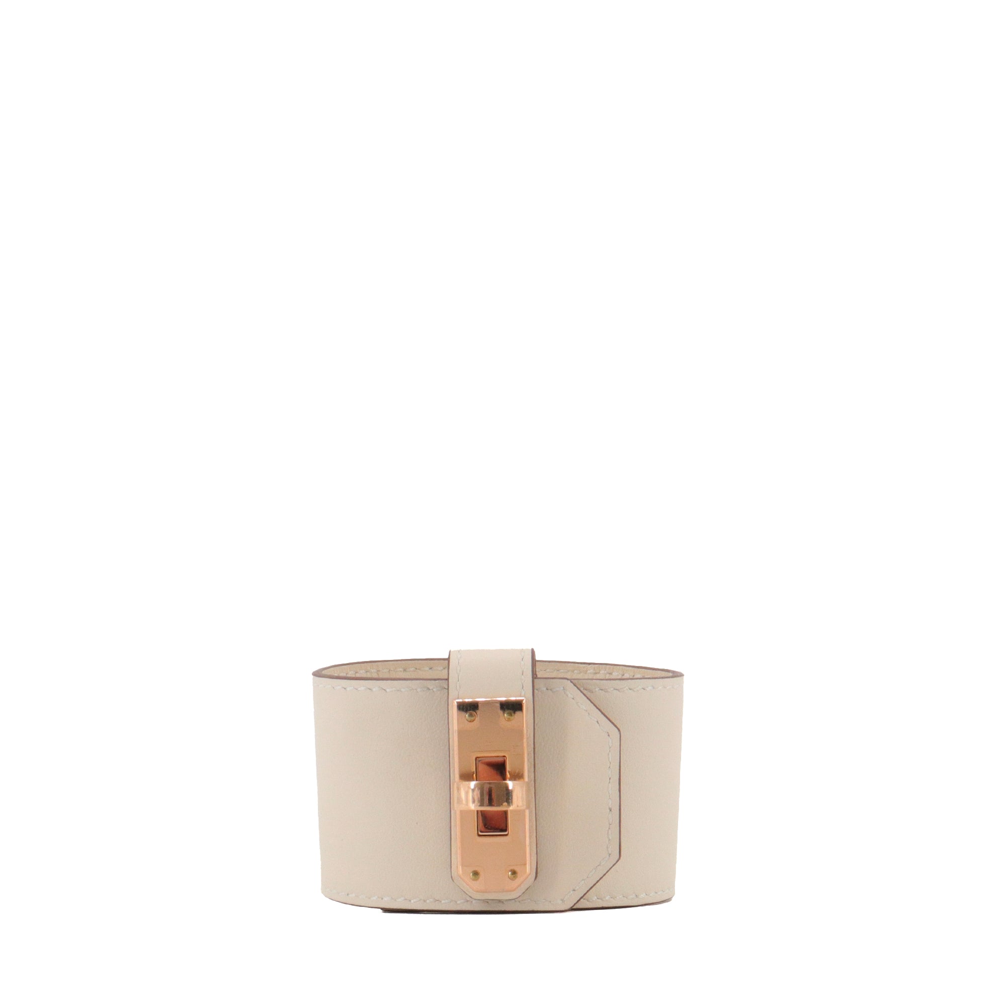 HERMÈS - Bracelet Kelly Twist GM Hermès en cuir blanc nata (T2)