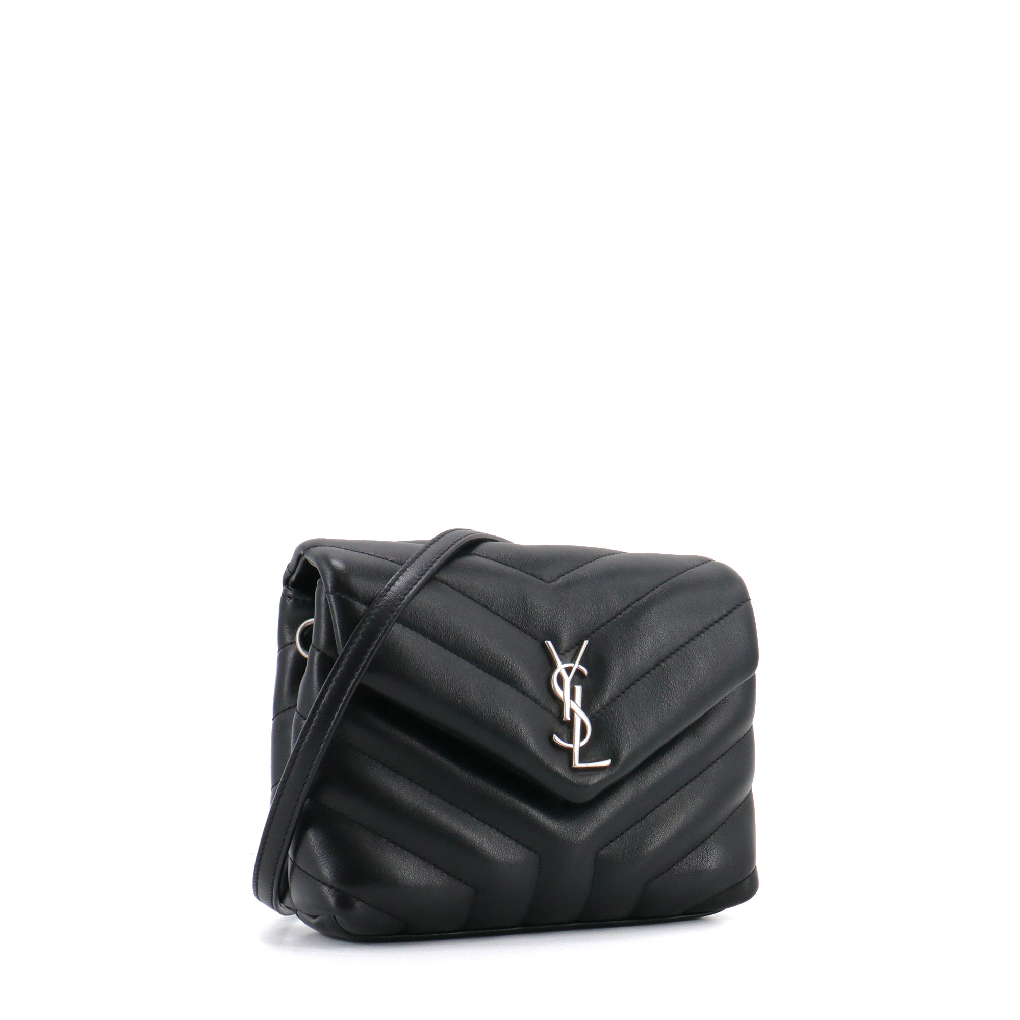 SAINT LAURENT - Sac à bandoulière Loulou Toy Saint Laurent en cuir chevron noir