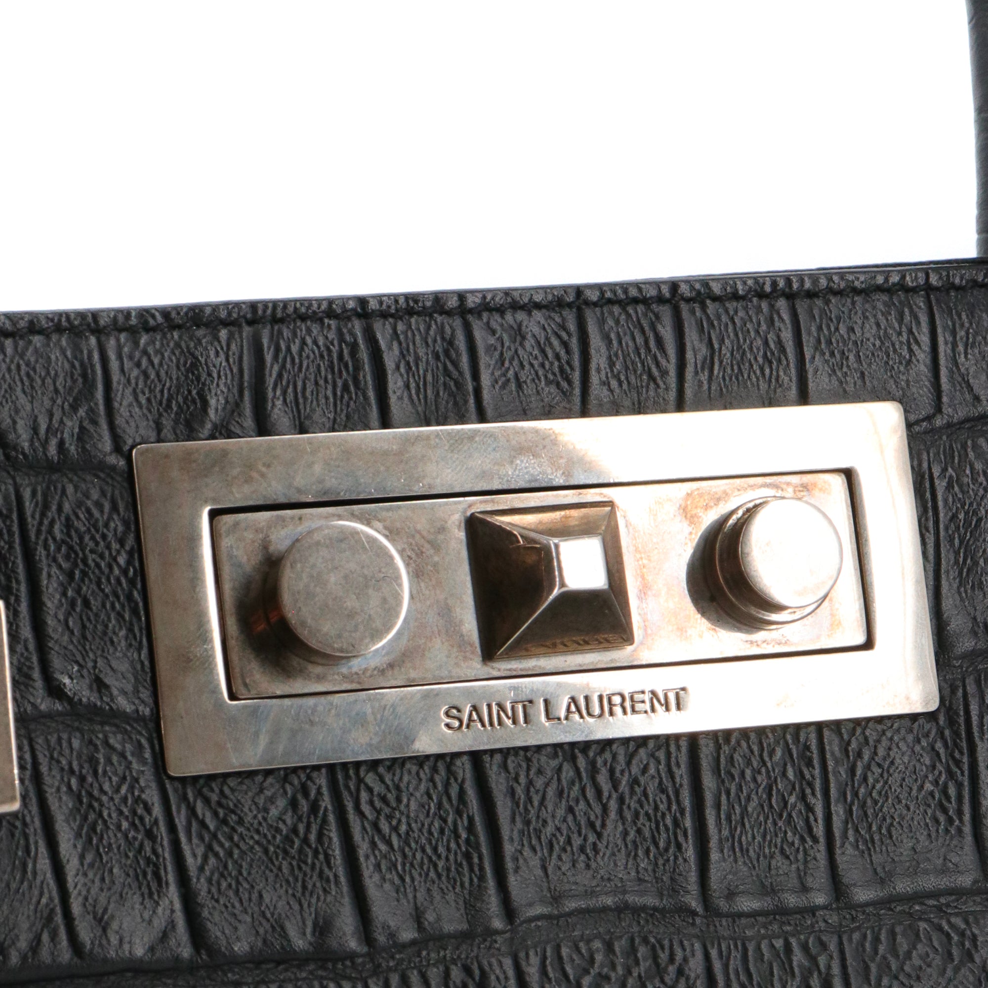 SAINT LAURENT - Sac à main Trois Clous Saint Laurent en cuir embossé croco noir