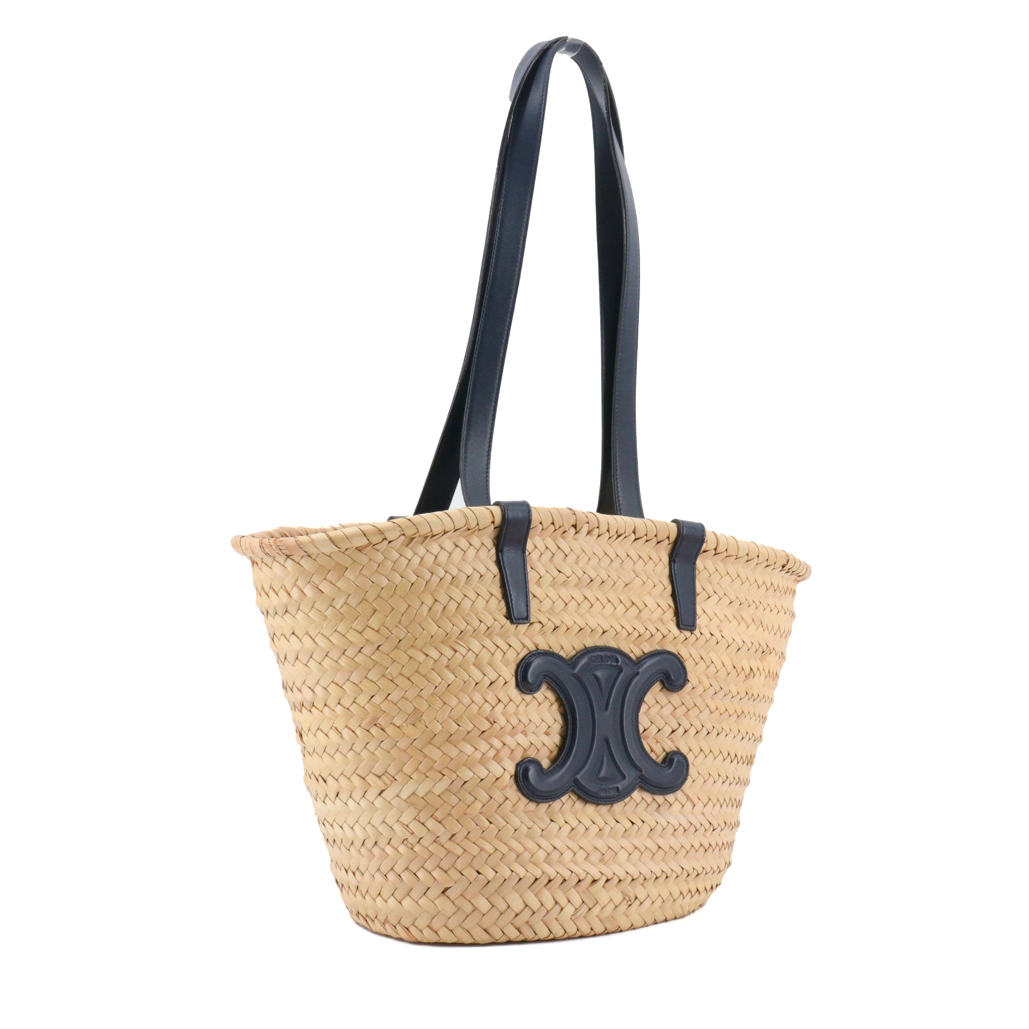 CELINE - Panier Triomphe Celine en osier et cuir bleu marine