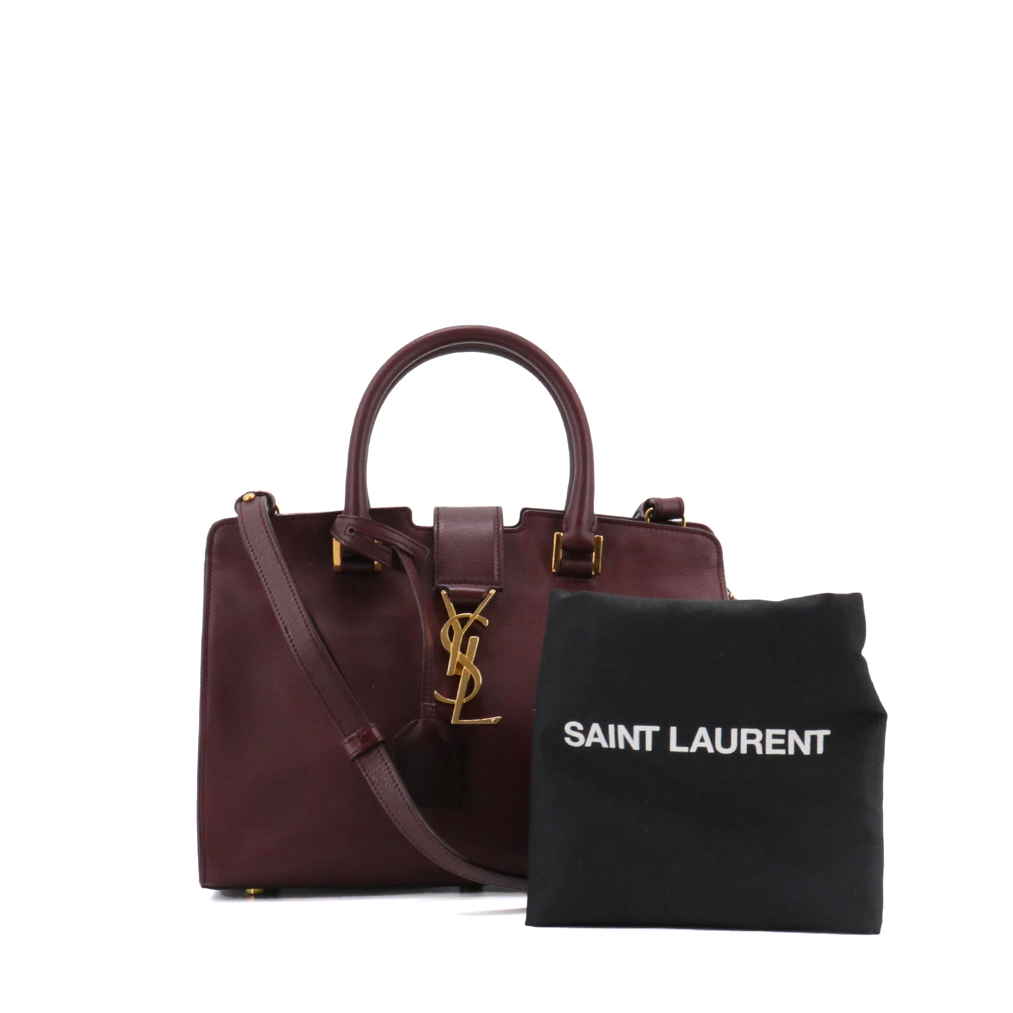 SAINT LAURENT - Sac à bandoulière Cabas Monogram Saint Laurent en cuir bordeaux