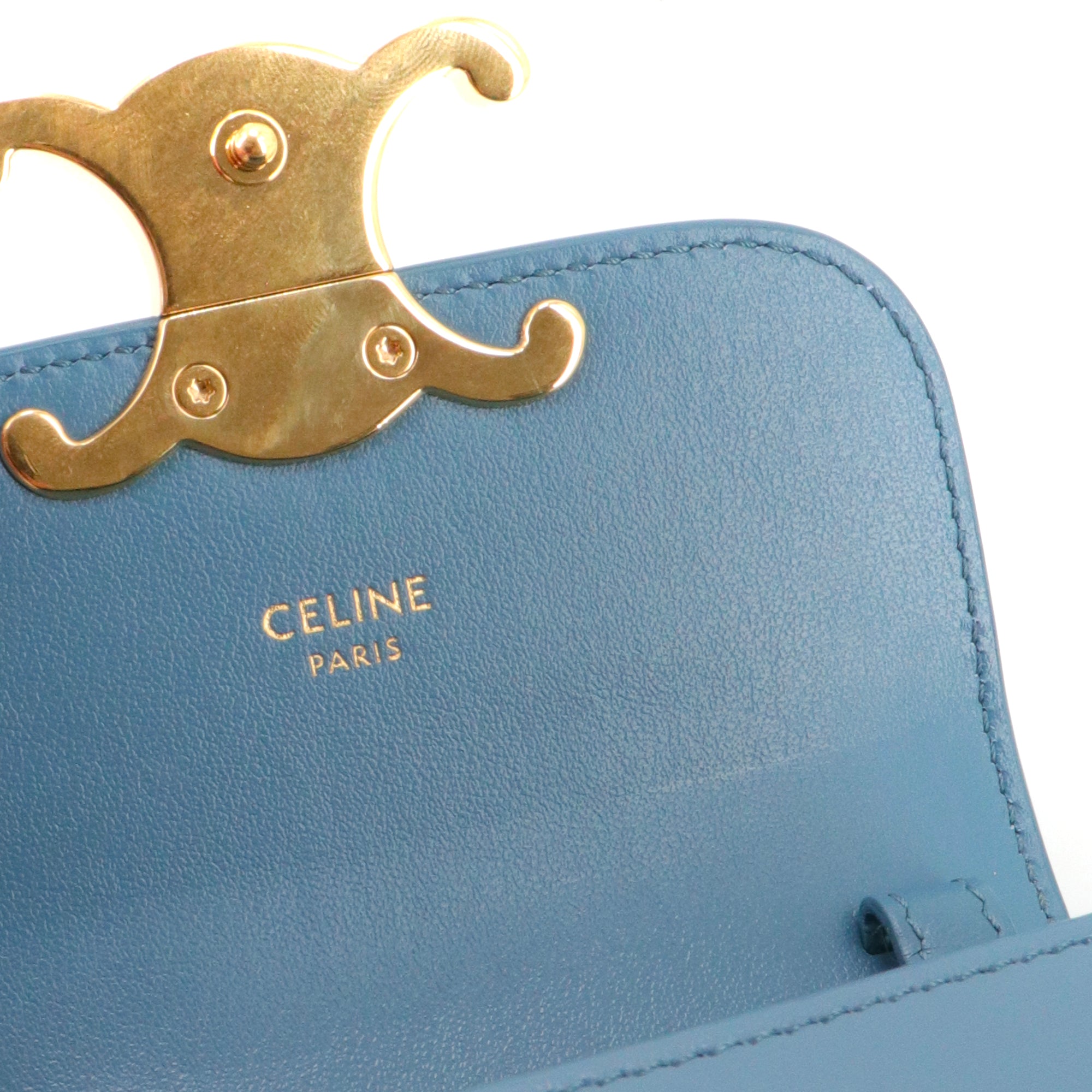 CELINE - Sac à bandoulière Claude Mini Celine en cuir box bleu