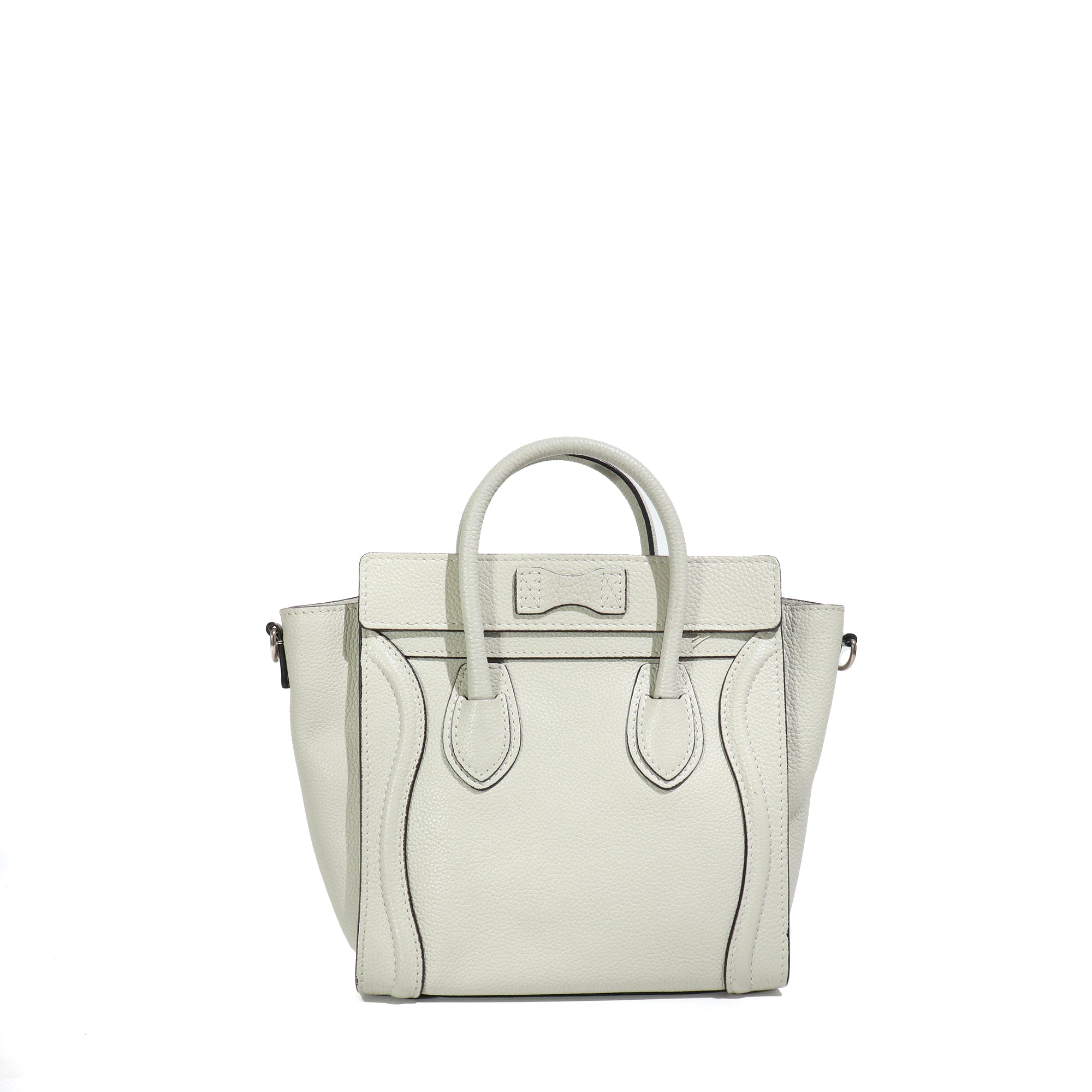 CELINE - Sac à bandoulière Luggage nano en cuir grainé bleu gris