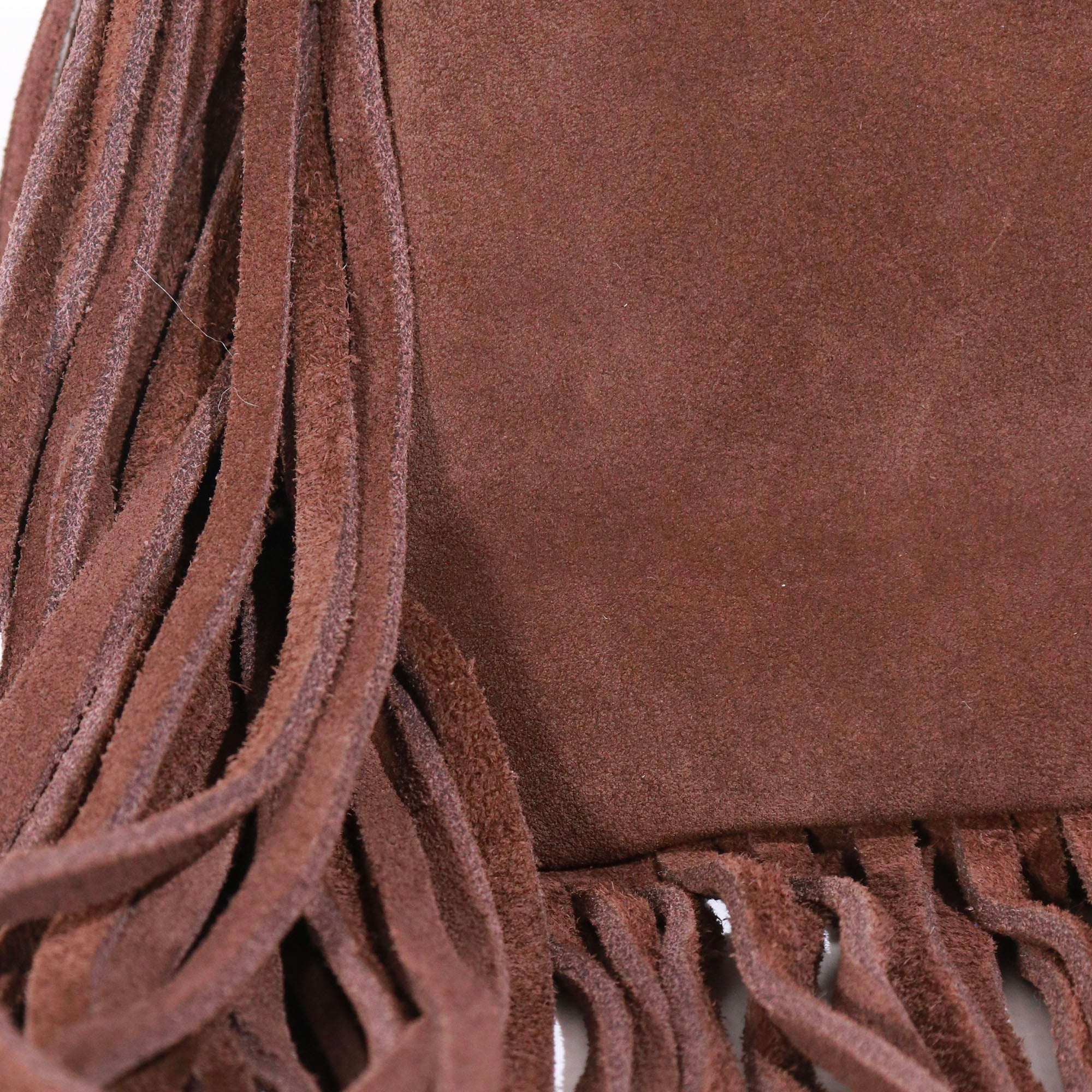 SAINT LAURENT - Sac à bandoulière Saint Laurent à franges en daim marron