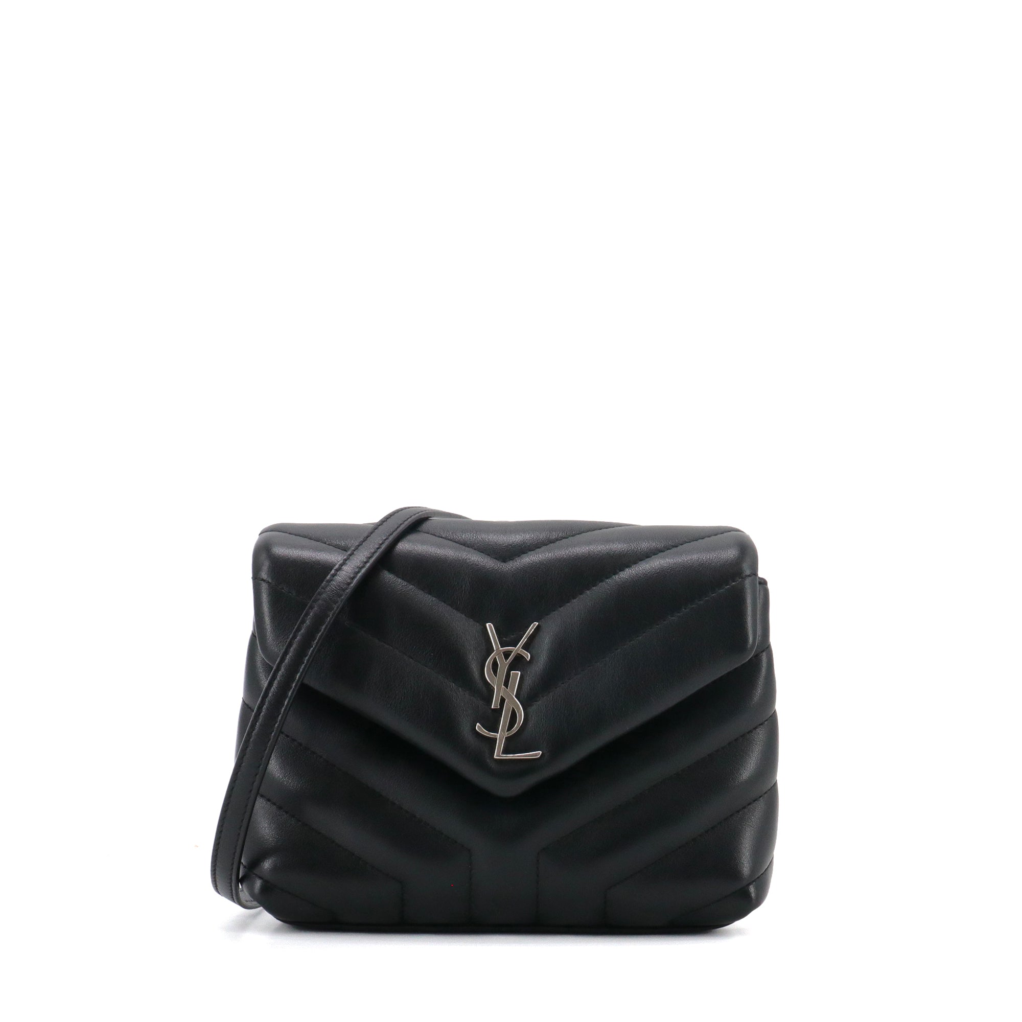 SAINT LAURENT - Sac à bandoulière Loulou Toy Saint Laurent en cuir chevron noir