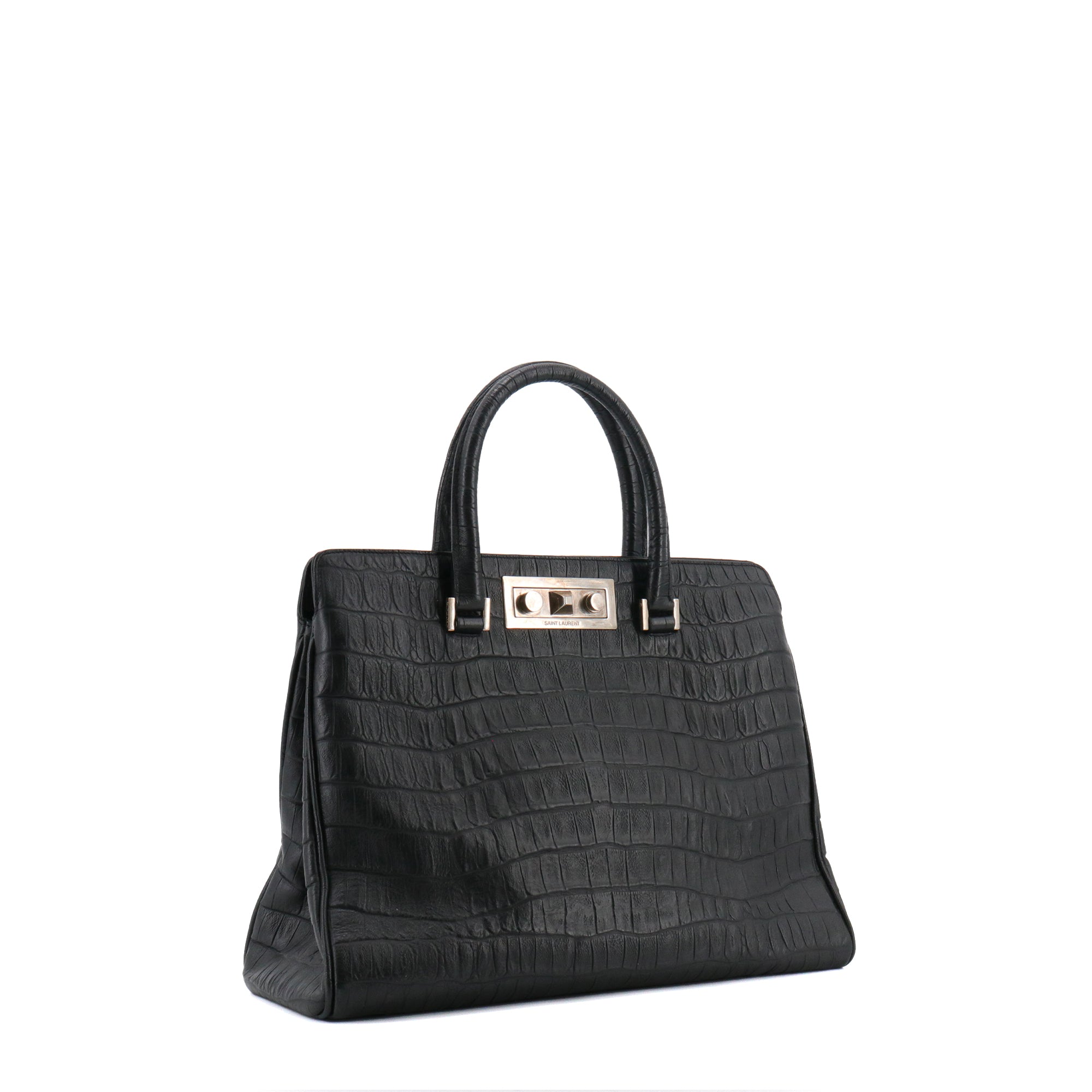 SAINT LAURENT - Sac à main Trois Clous Saint Laurent en cuir embossé croco noir