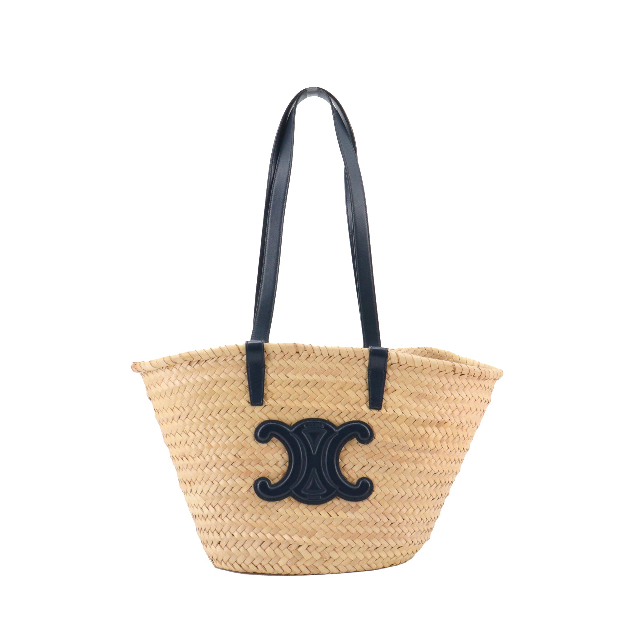 CELINE - Panier Triomphe Celine en osier et cuir bleu marine