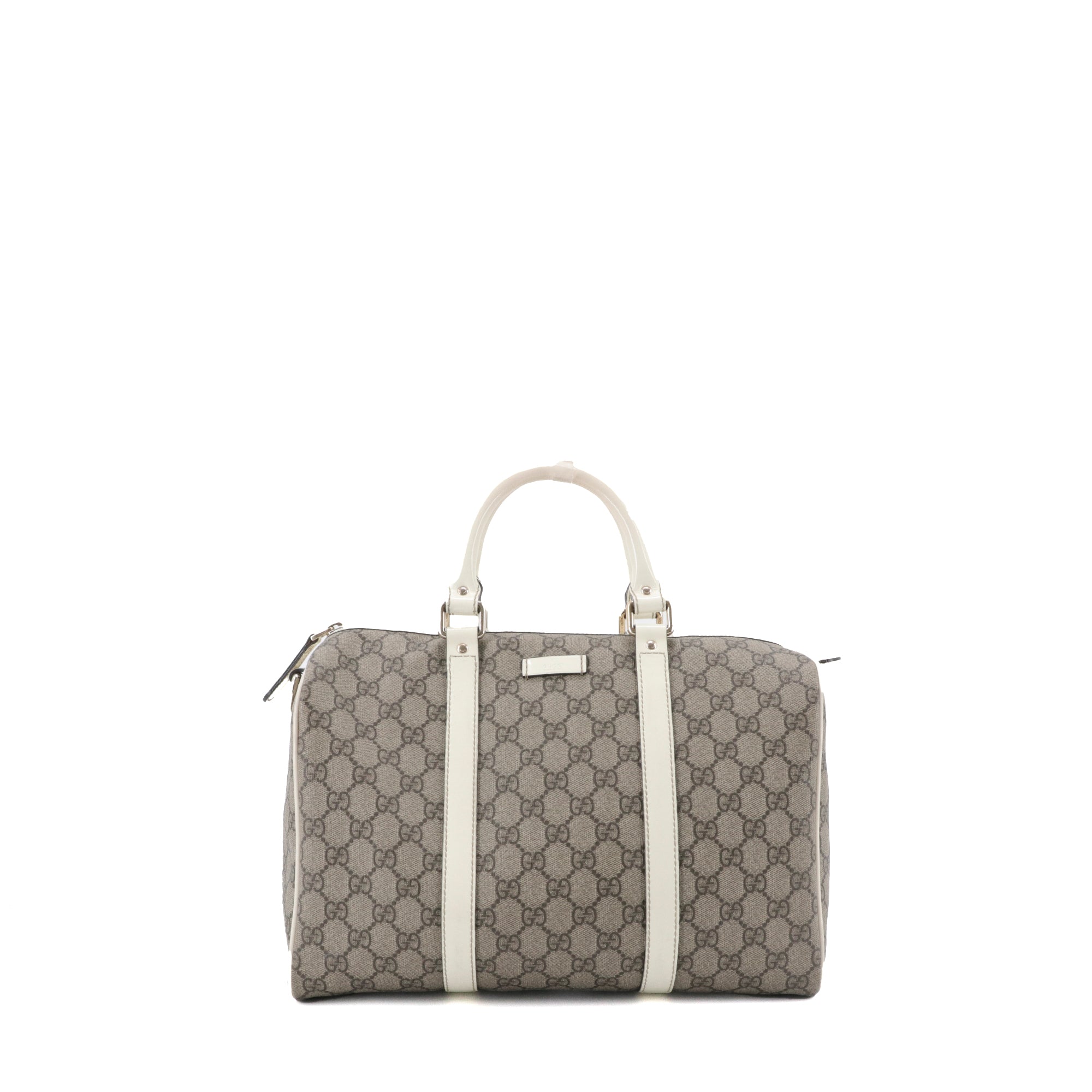 GUCCI - Sac à main Boston Gucci en toile monogrammée et cuir blanc vintage