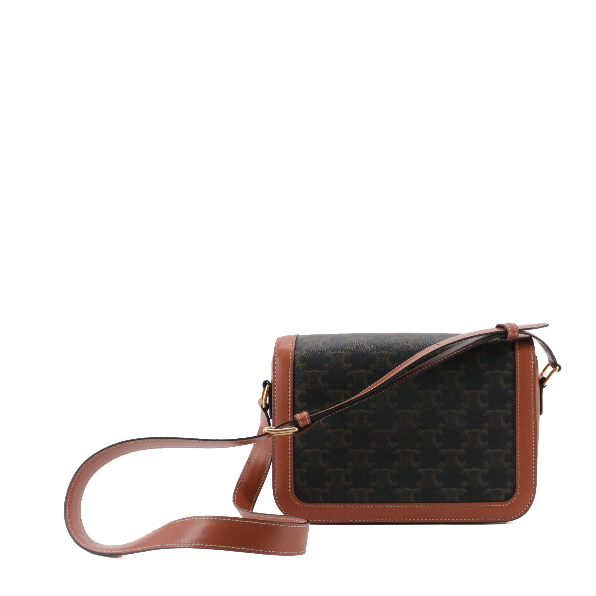CELINE - Sac à bandoulière Triomphe medium Celine en toile enduite et cuir tan