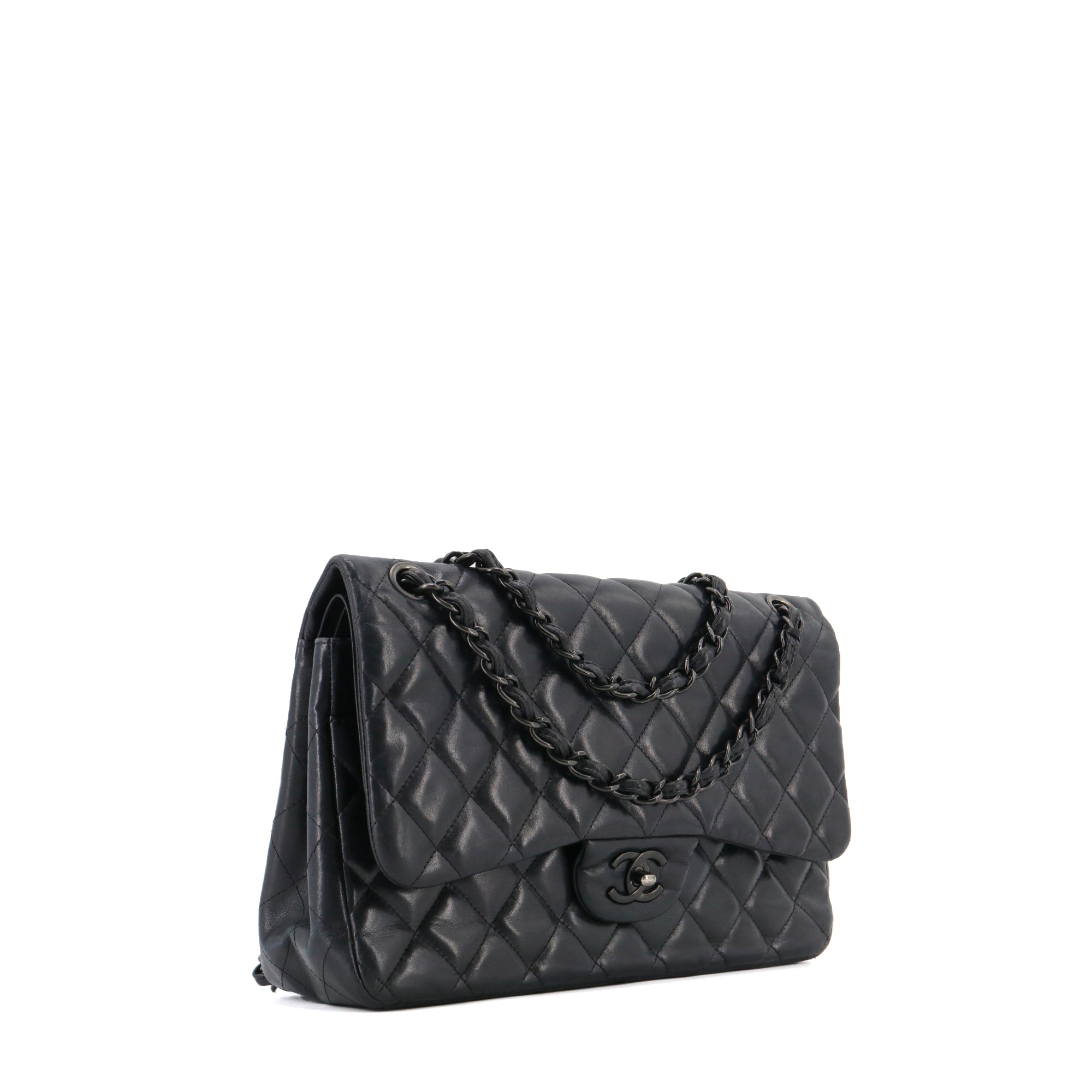 CHANEL - Sac à main Classique/Timeless Jumbo Chanel en cuir noir so black