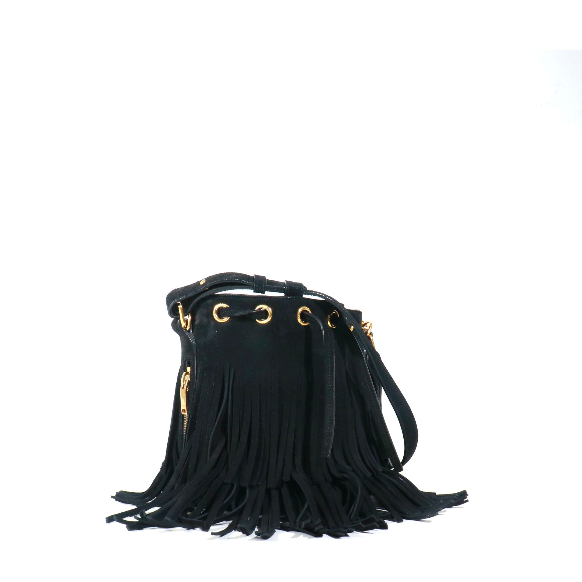 SAINT LAURENT - Sac à bandoulière Emmanuelle Saint Laurent à franges en daim noir