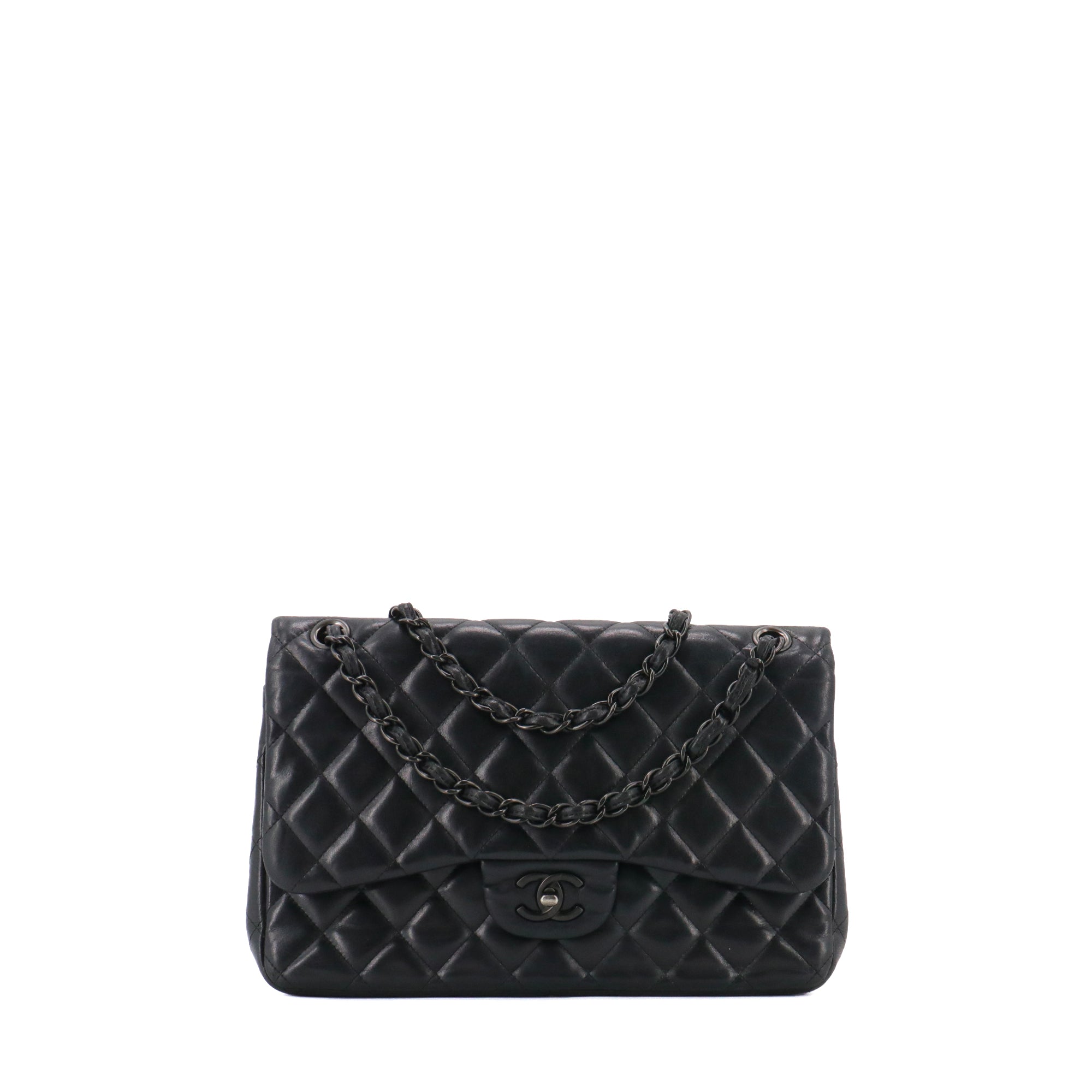 CHANEL - Sac à main Classique/Timeless Jumbo Chanel en cuir noir so black