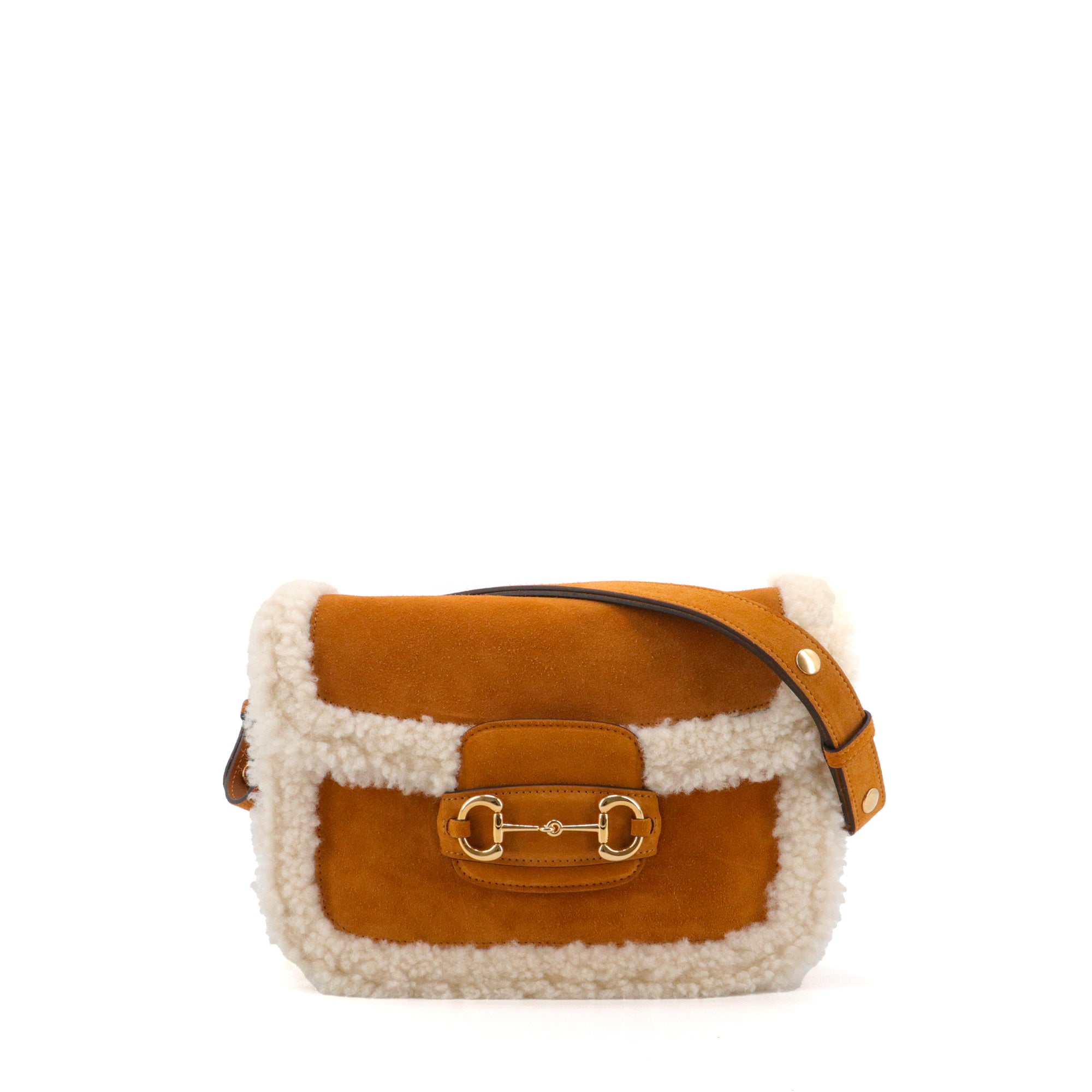 GUCCI - Sac à bandoulière Horsebit 1955 Gucci en daim camel et fourrure
