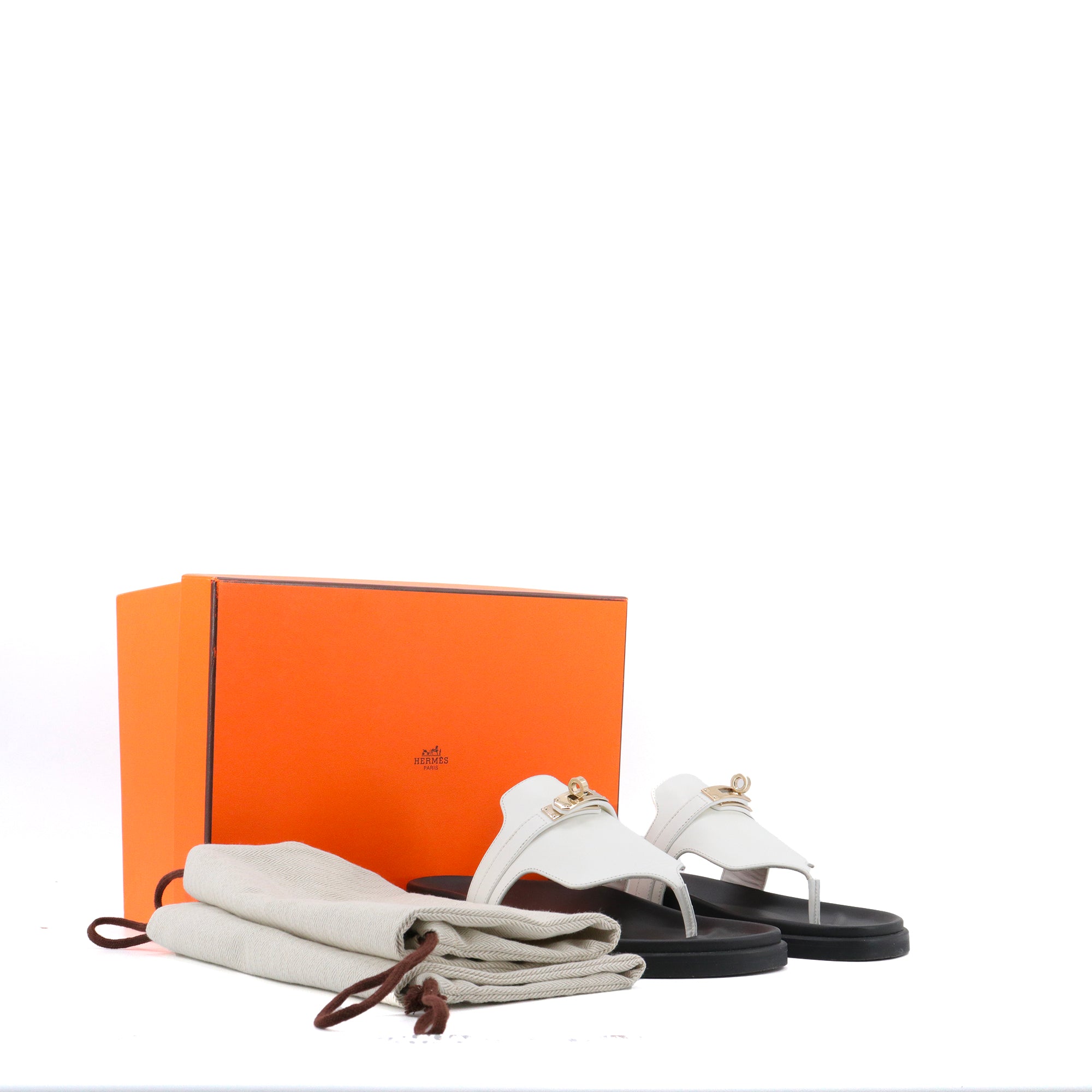 HERMÈS - Sandales Empire Hermès en cuir blanc (T38,5)