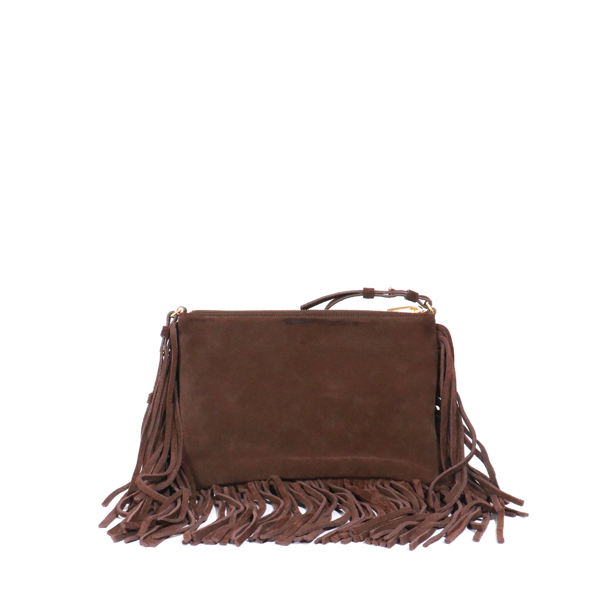 SAINT LAURENT - Sac à bandoulière Saint Laurent à franges en daim marron