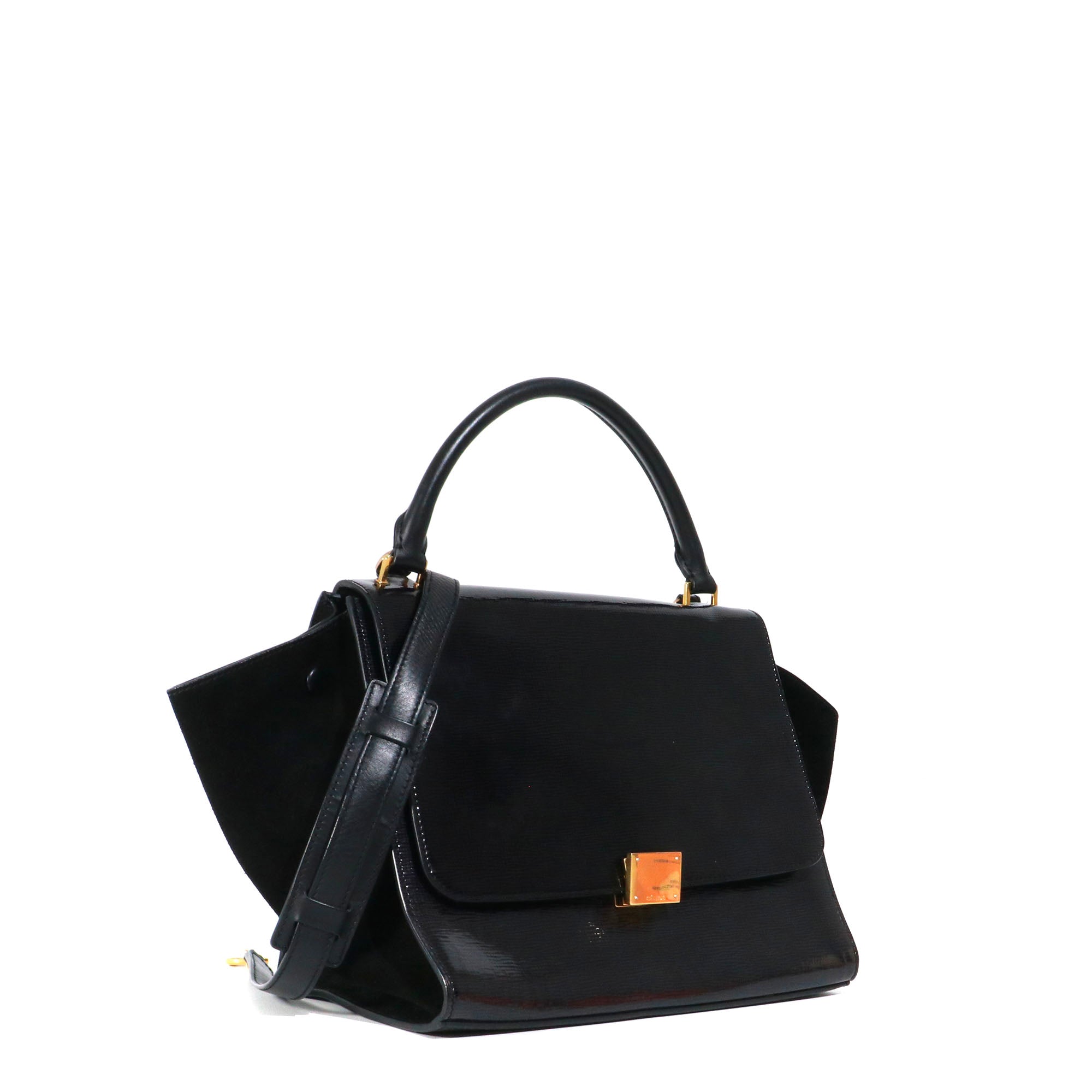 CELINE - Céline Trapeze handbag in black patent leather