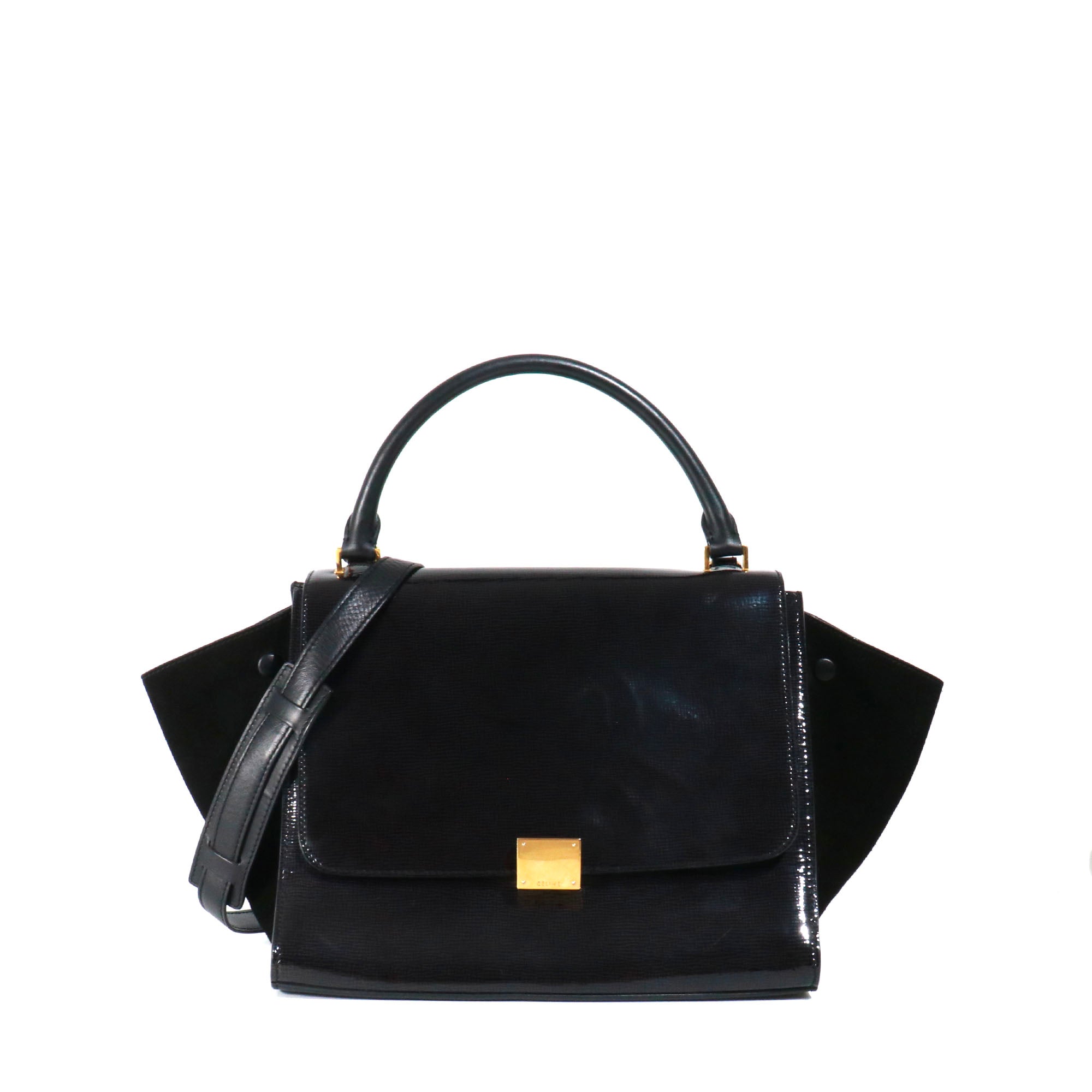 CELINE - Céline Trapeze handbag in black patent leather
