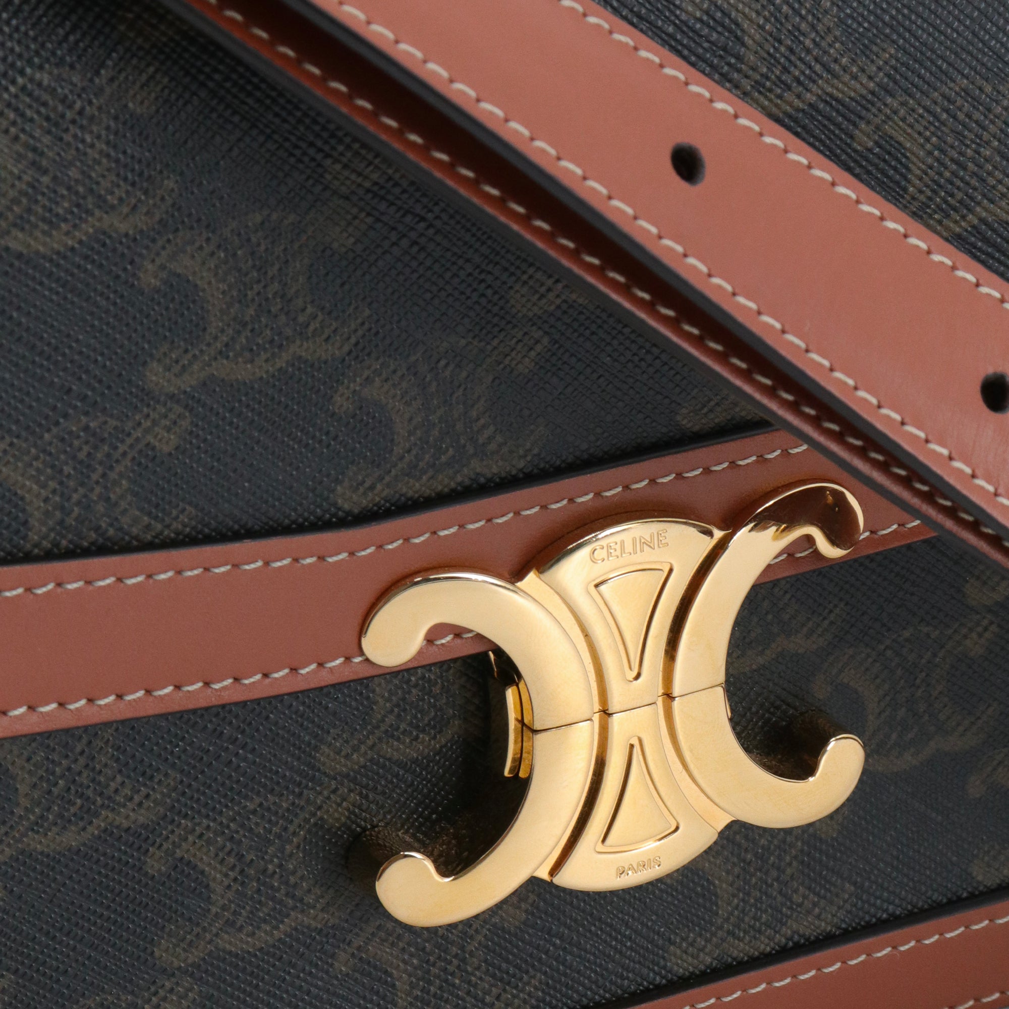 CELINE - Sac à bandoulière Triomphe medium Celine en toile enduite et cuir tan