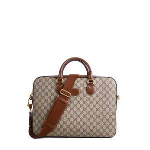 GUCCI - Sac Malette GG Gucci en toile enduite et cuir marron