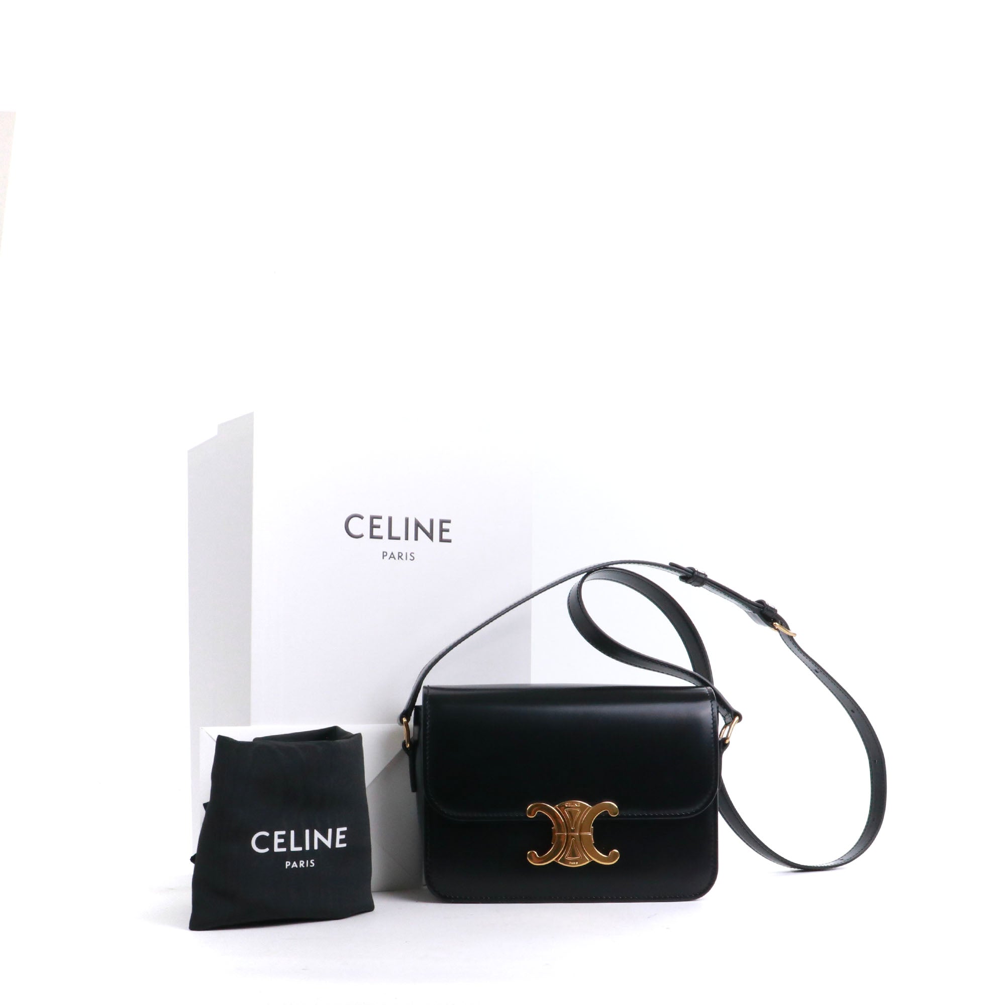 CELINE - Sac à bandoulière Triomphe teen Celine en cuir box noir