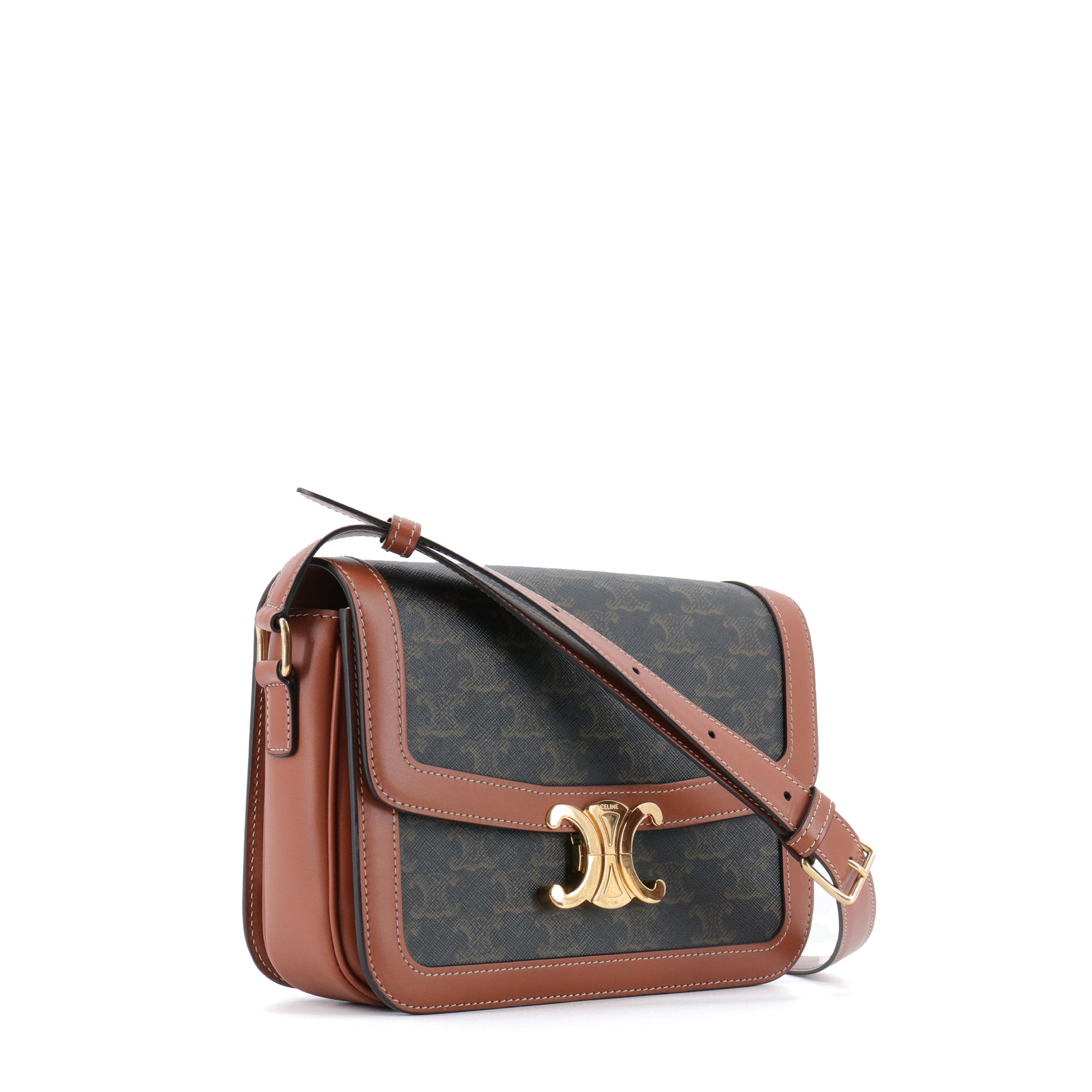 CELINE - Sac à bandoulière Triomphe medium Celine en toile enduite et cuir tan