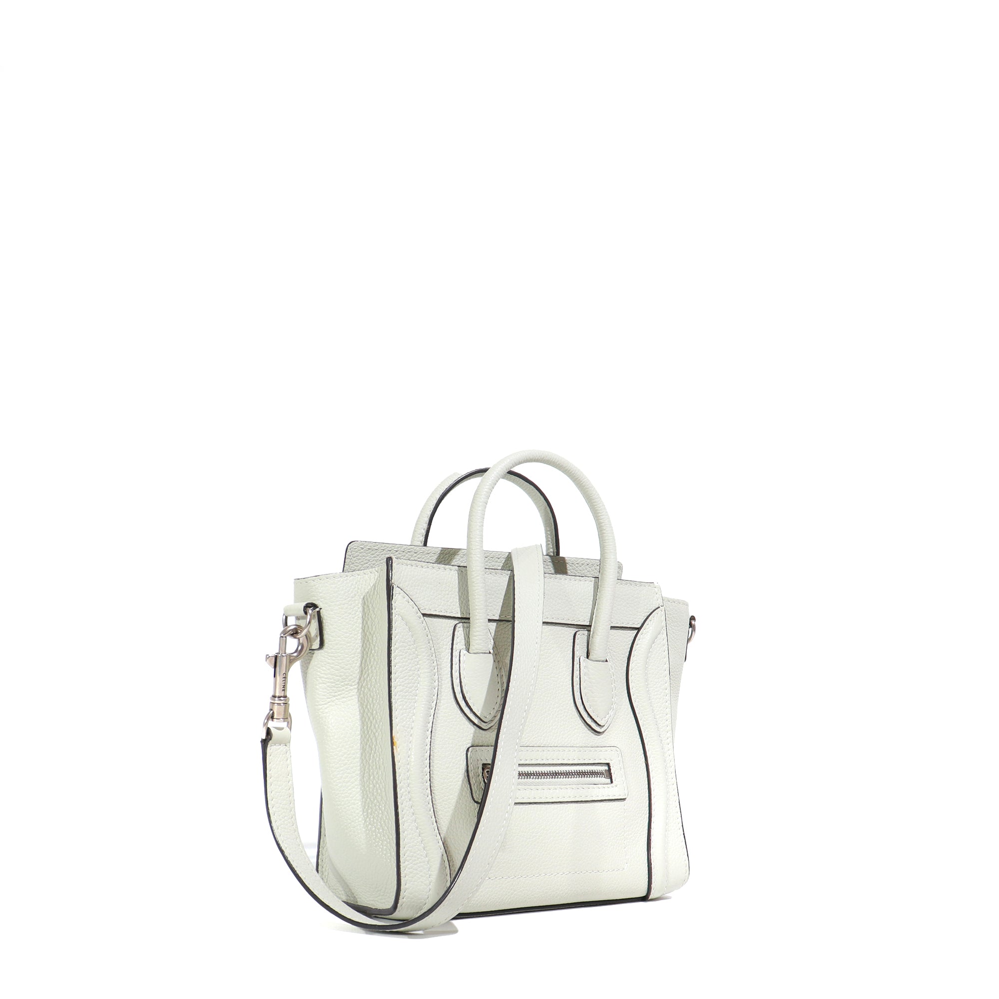 CELINE - Sac à bandoulière Luggage nano en cuir grainé bleu gris