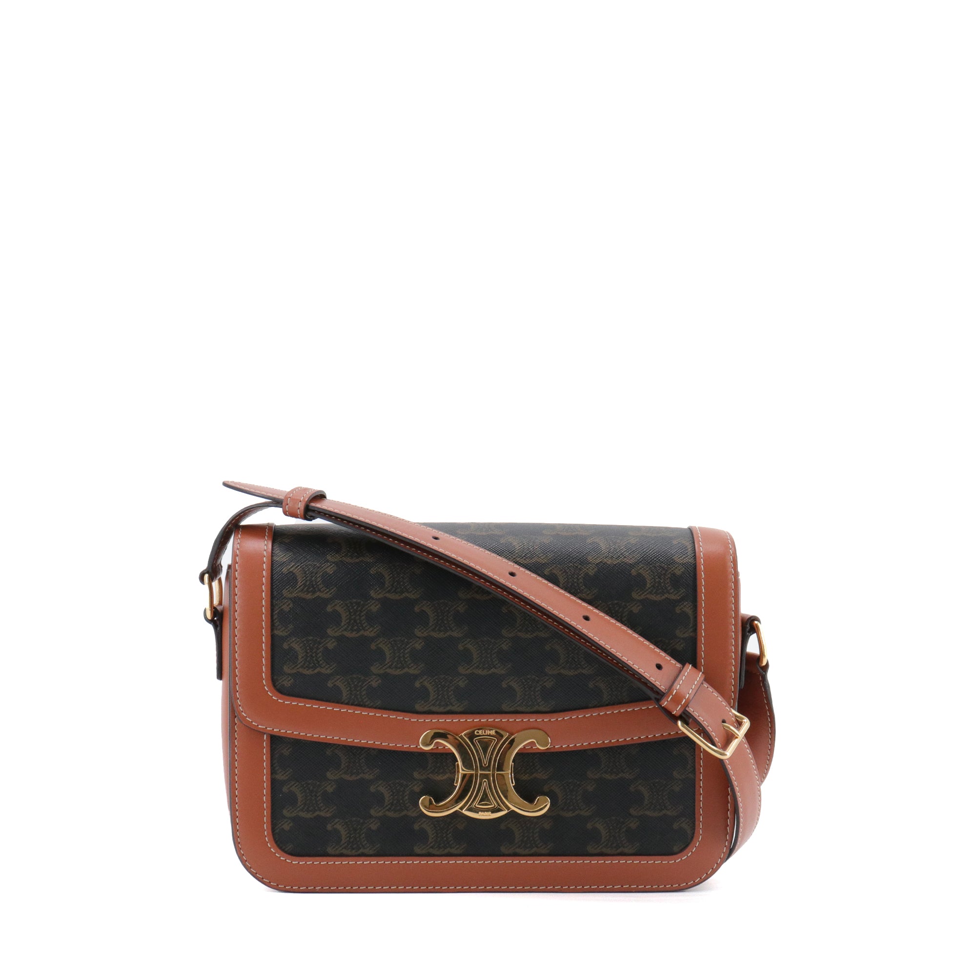 CELINE - Sac à bandoulière Triomphe medium Celine en toile enduite et cuir tan